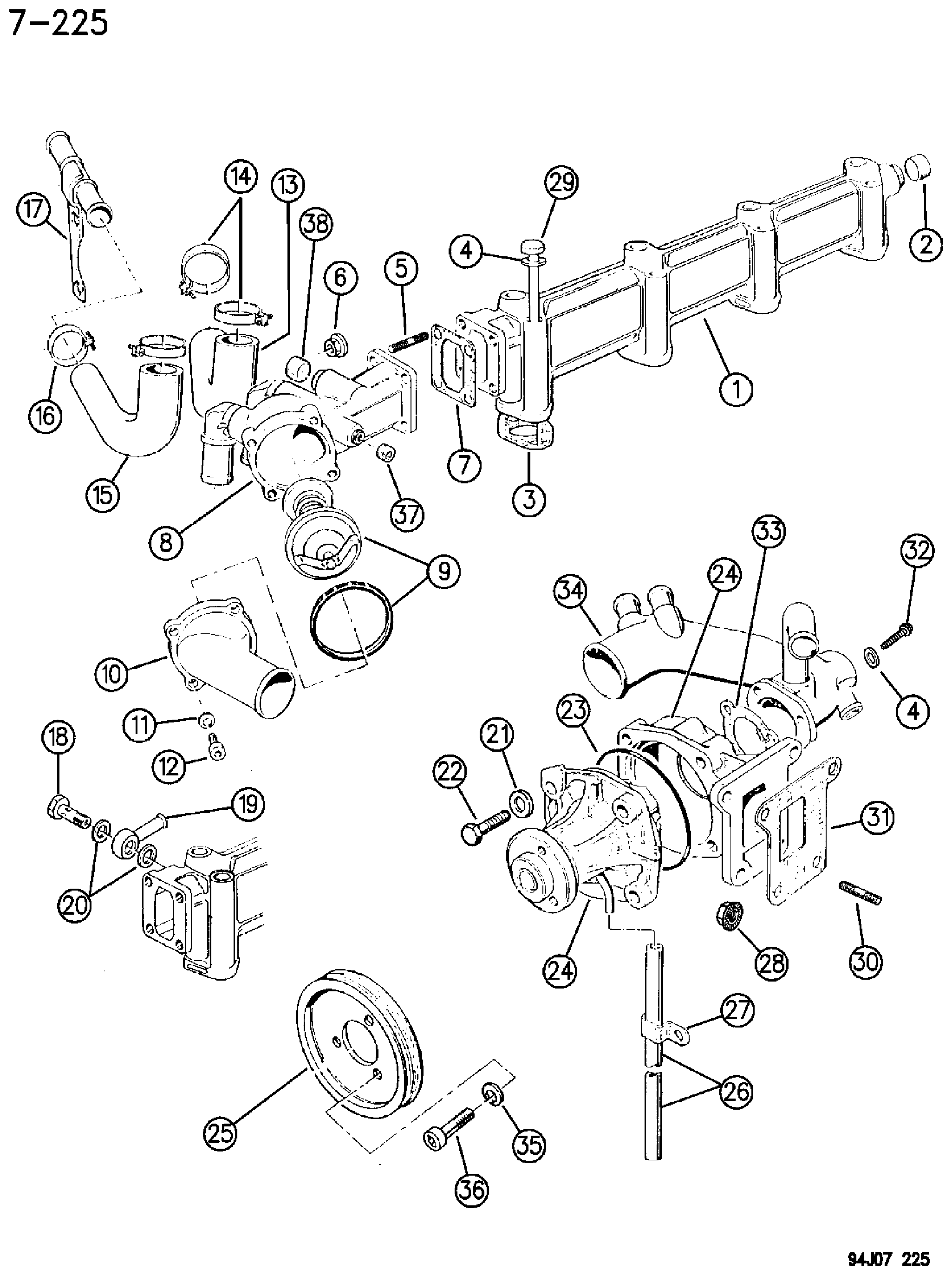 Exploded view: WATER PUMP AND WATER MANIFOLD 2.5 DIESEL ENGINE ZG BODY