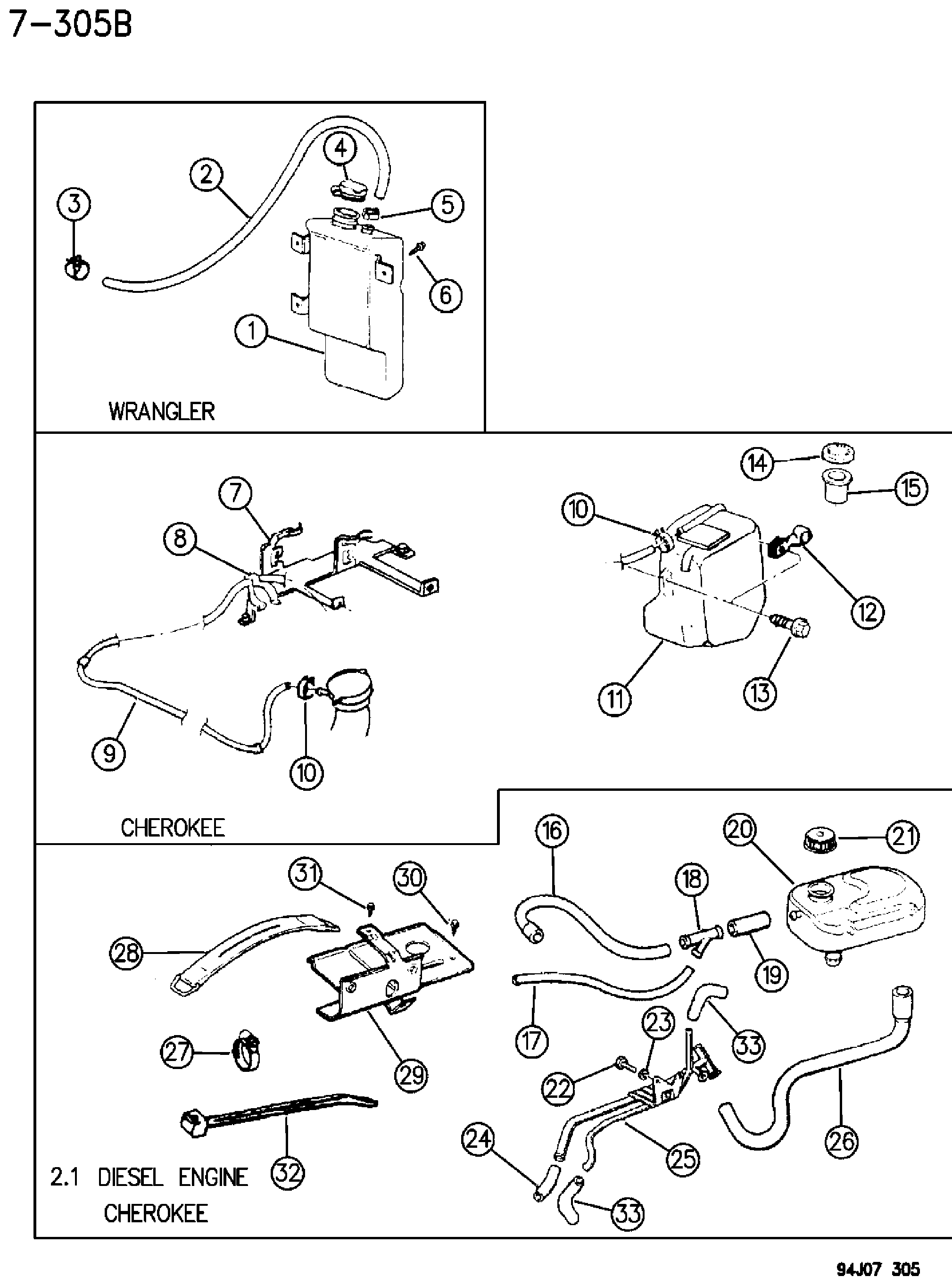Exploded view: COOLANT TANK XJ, YJ BODY