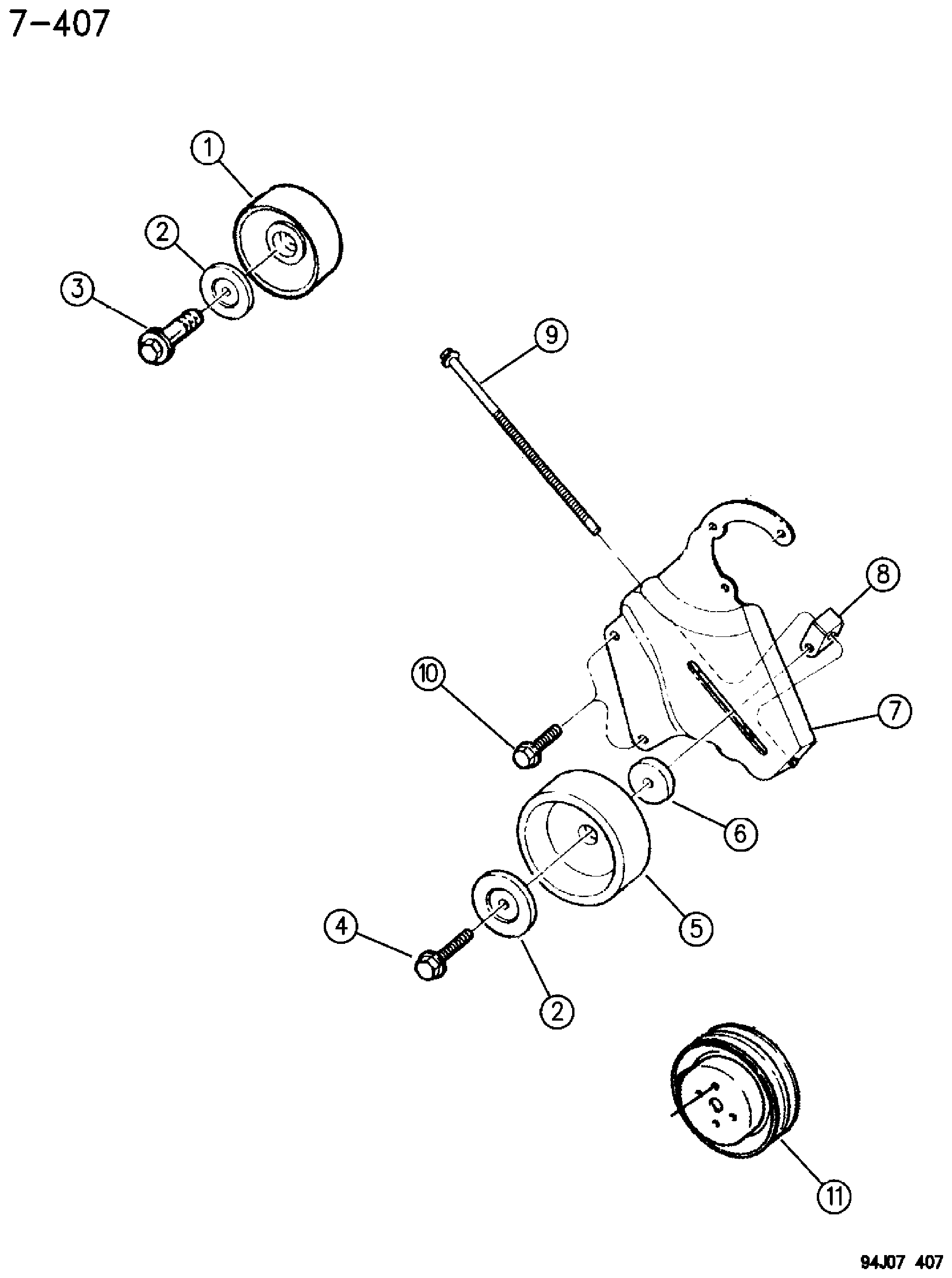 Exploded view: DRIVE PULLEYS 2.5L ENGINE, 1996 XJ BODY