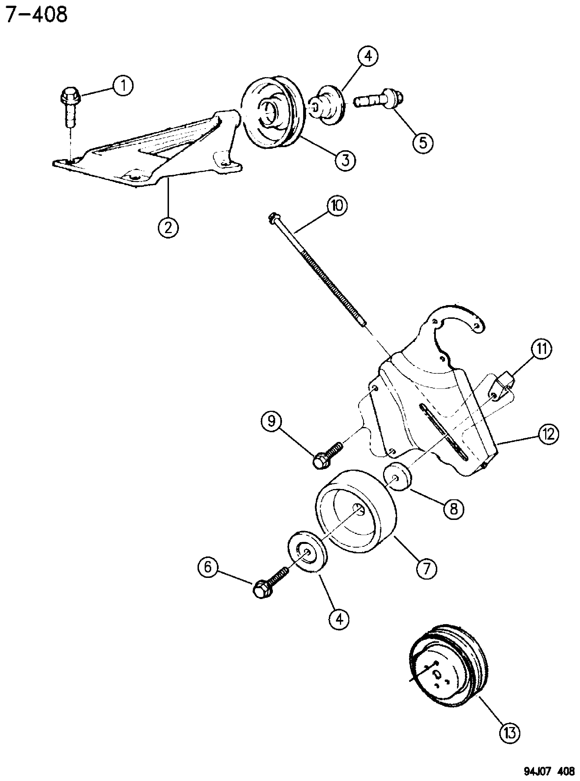 Exploded view: DRIVE PULLEYS 4.0L ENGINE, 1996 XJ BODY