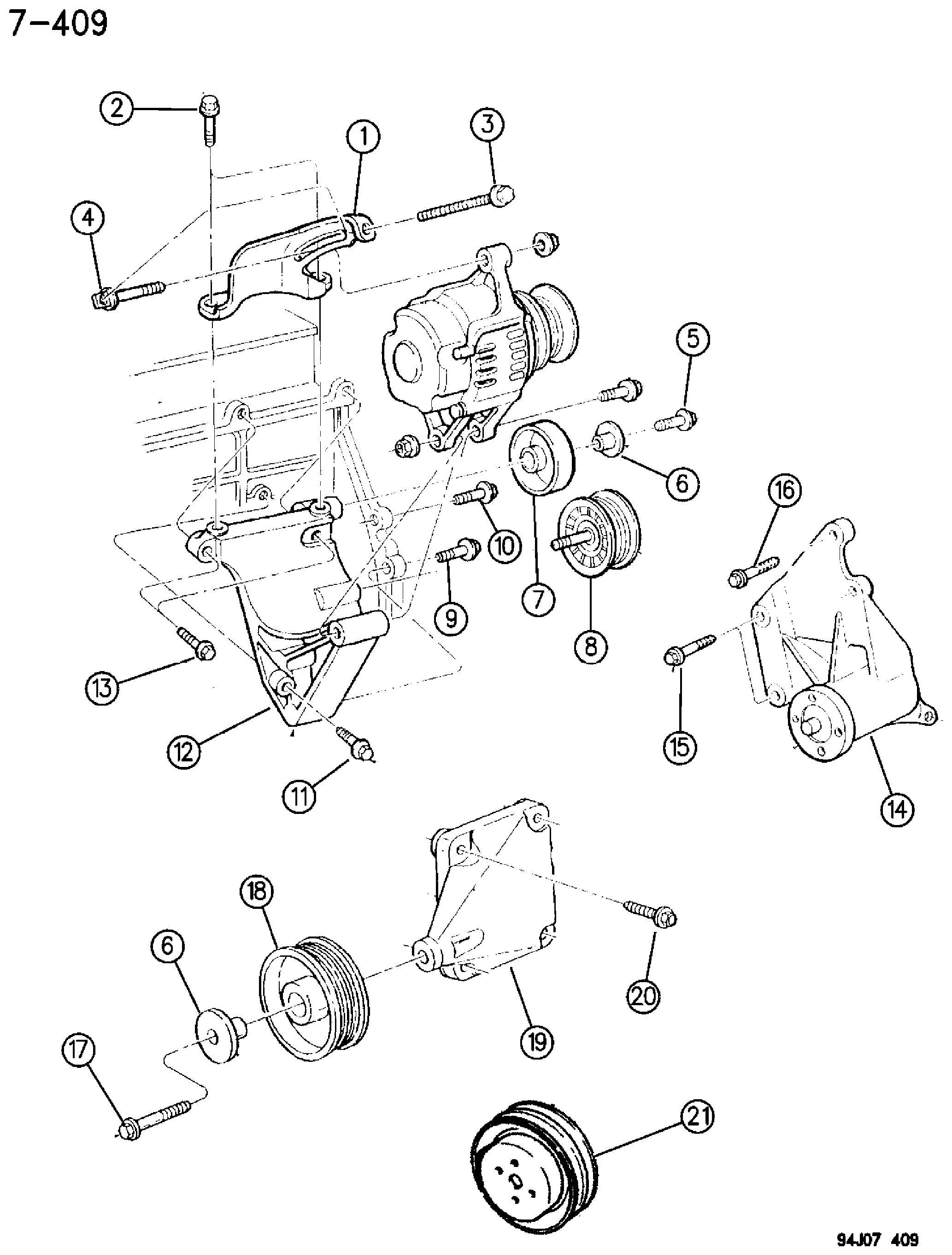 Exploded view: DRIVE PULLEYS 4.0L ENGINE, 1996 XJ BODY RHD
