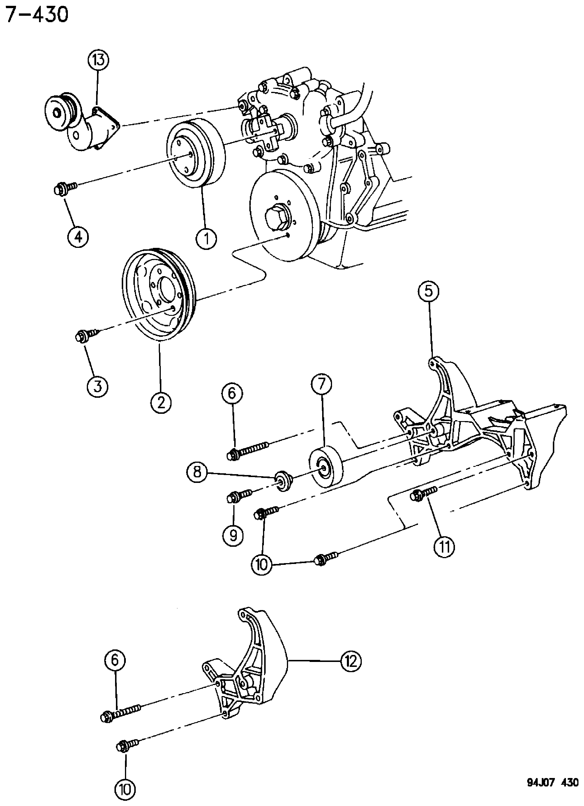 Exploded view: DRIVE PULLEYS 5.2 ENGINE ZJ, ZG BODY