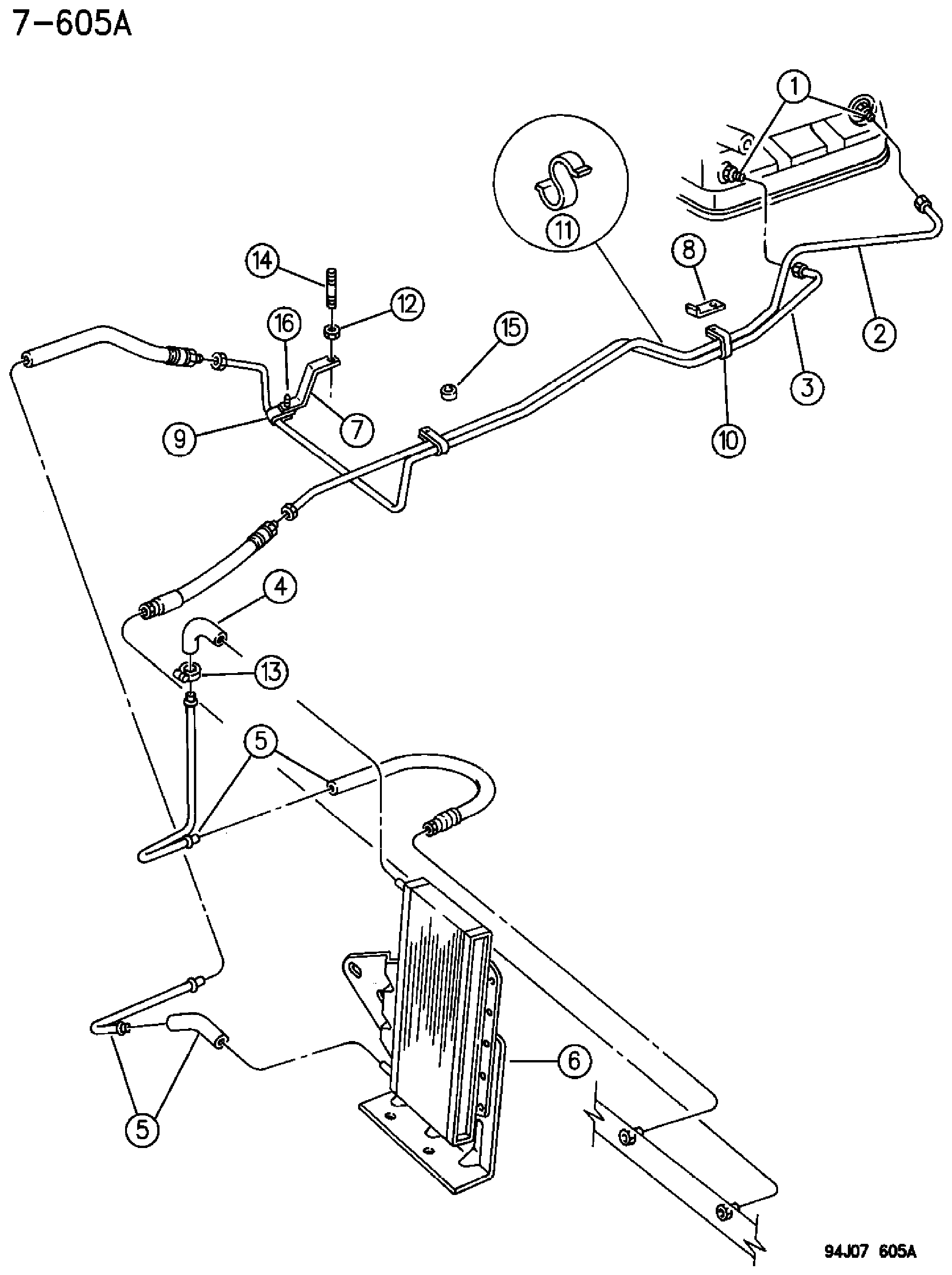 Exploded view: OIL COOLER LINES AUTOMATIC TRANSMISSION YJ BODY