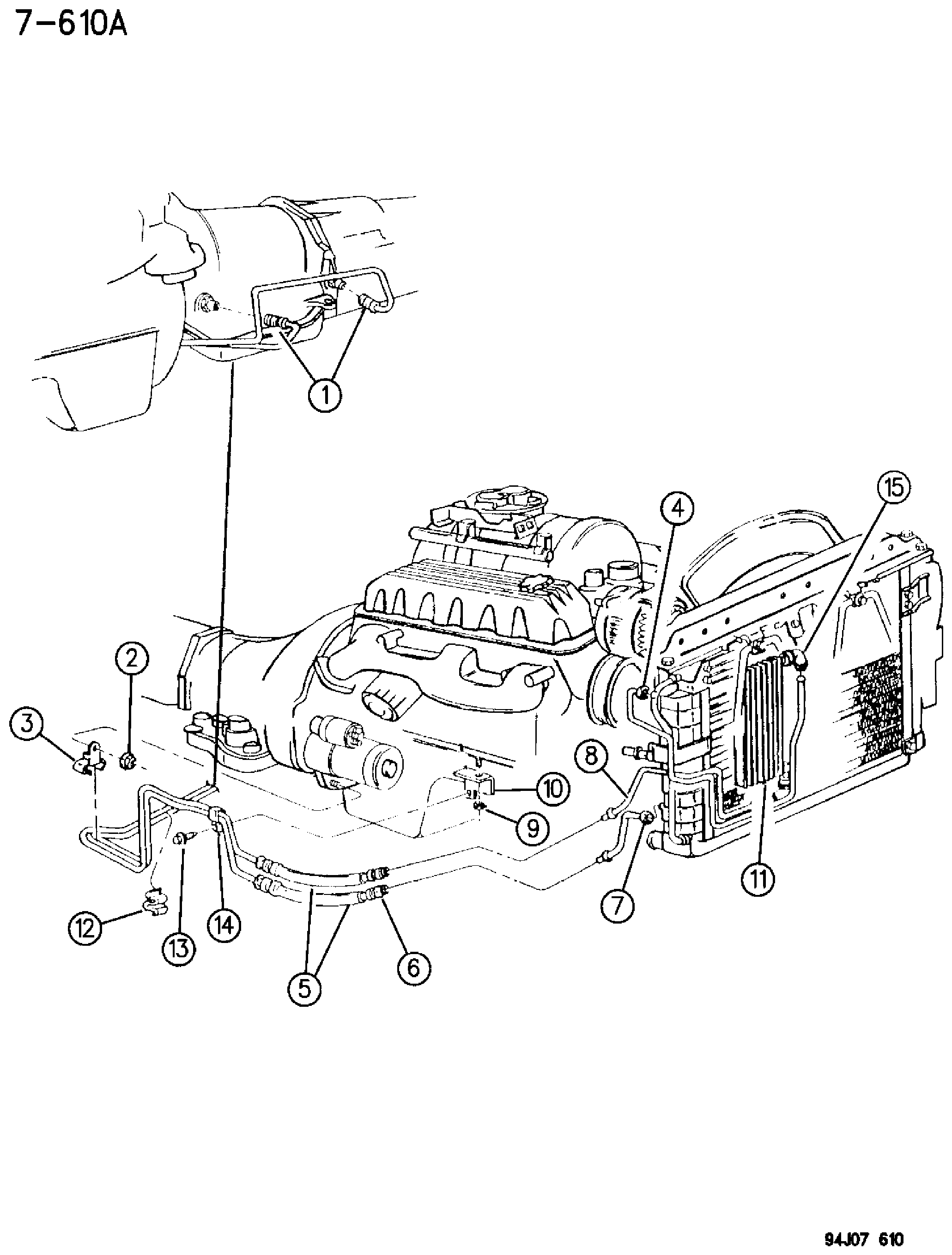 Exploded view: OIL COOLER AND LINES 5.2 ENGINE ZJ, ZG BODY