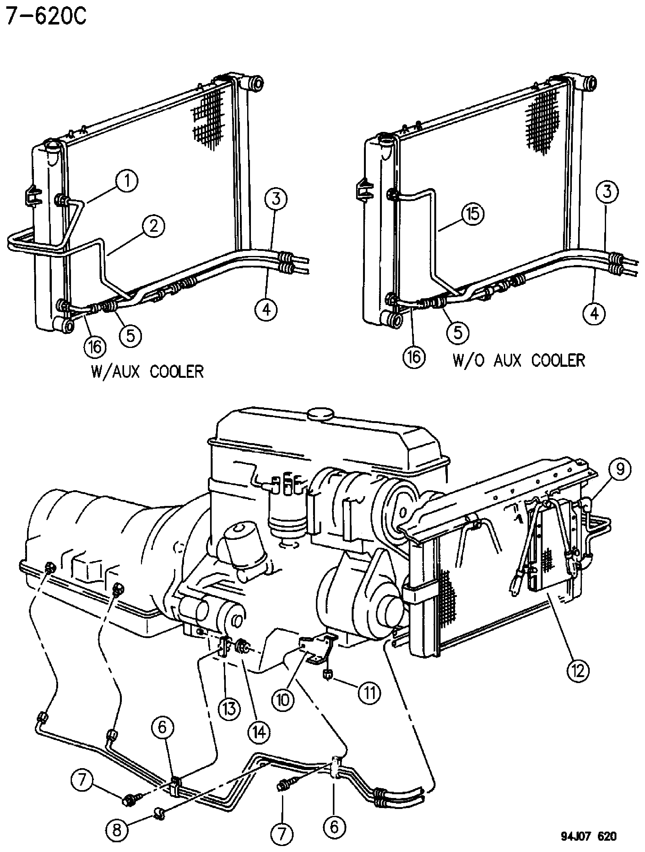 Exploded view: OIL COOLER AND LINES 4.0 ENGINE ZJ, ZG BODY