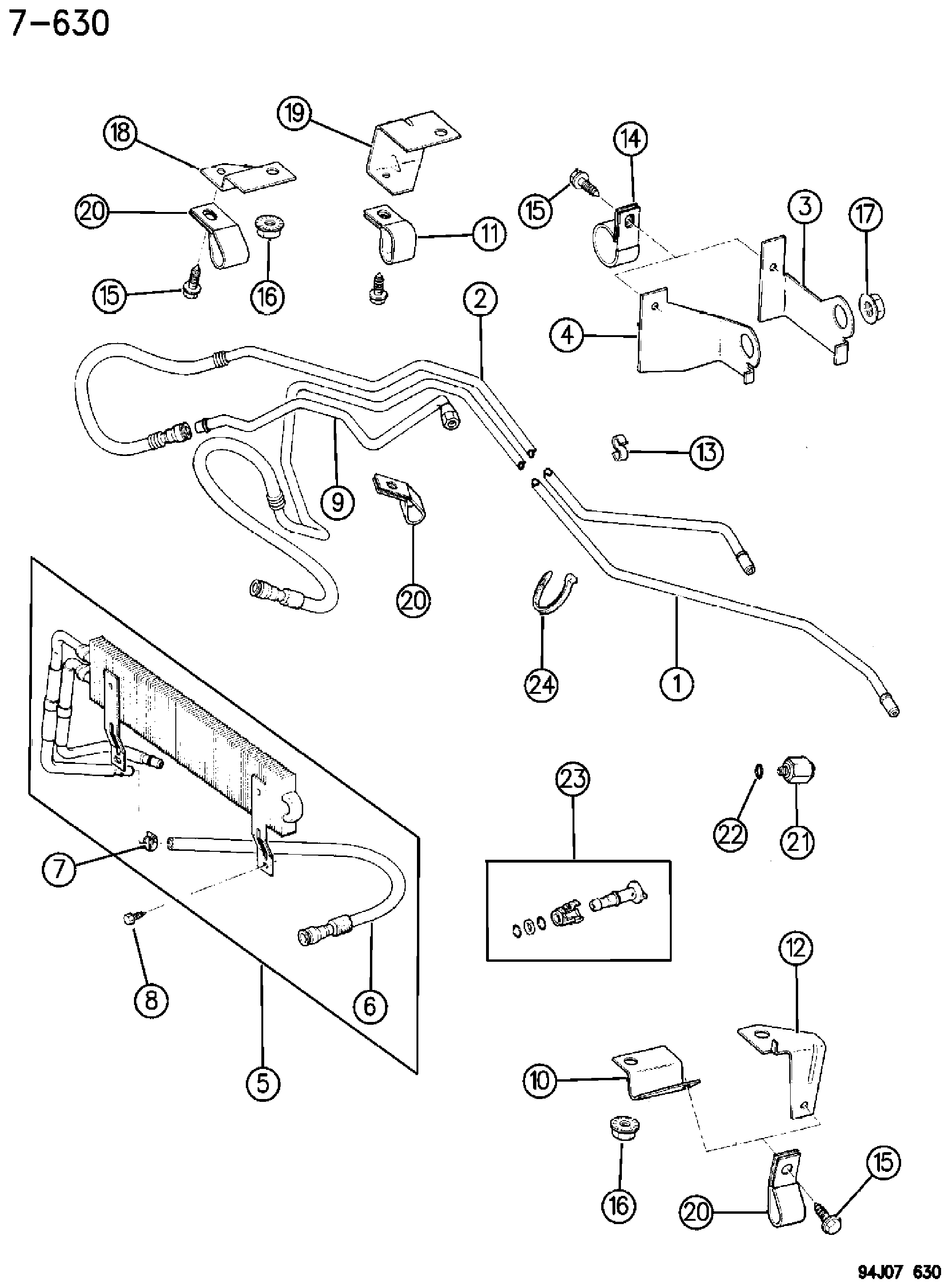 Exploded view: OIL COOLER AND LINES AUTOMATIC TRANSMISSION XJ BODY