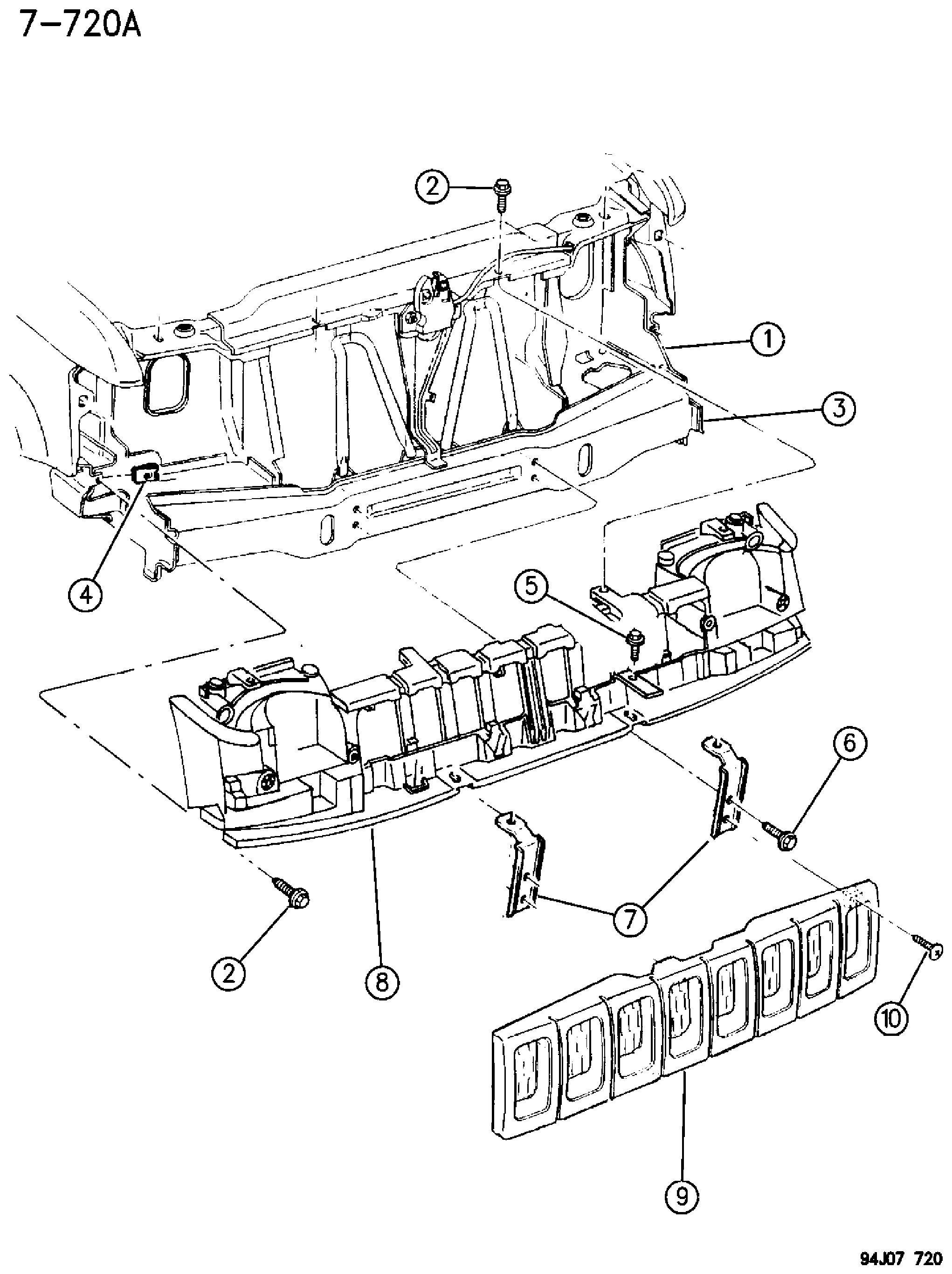 Exploded view: GRILLE AND RELATED PARTS ZJ, ZG BODY