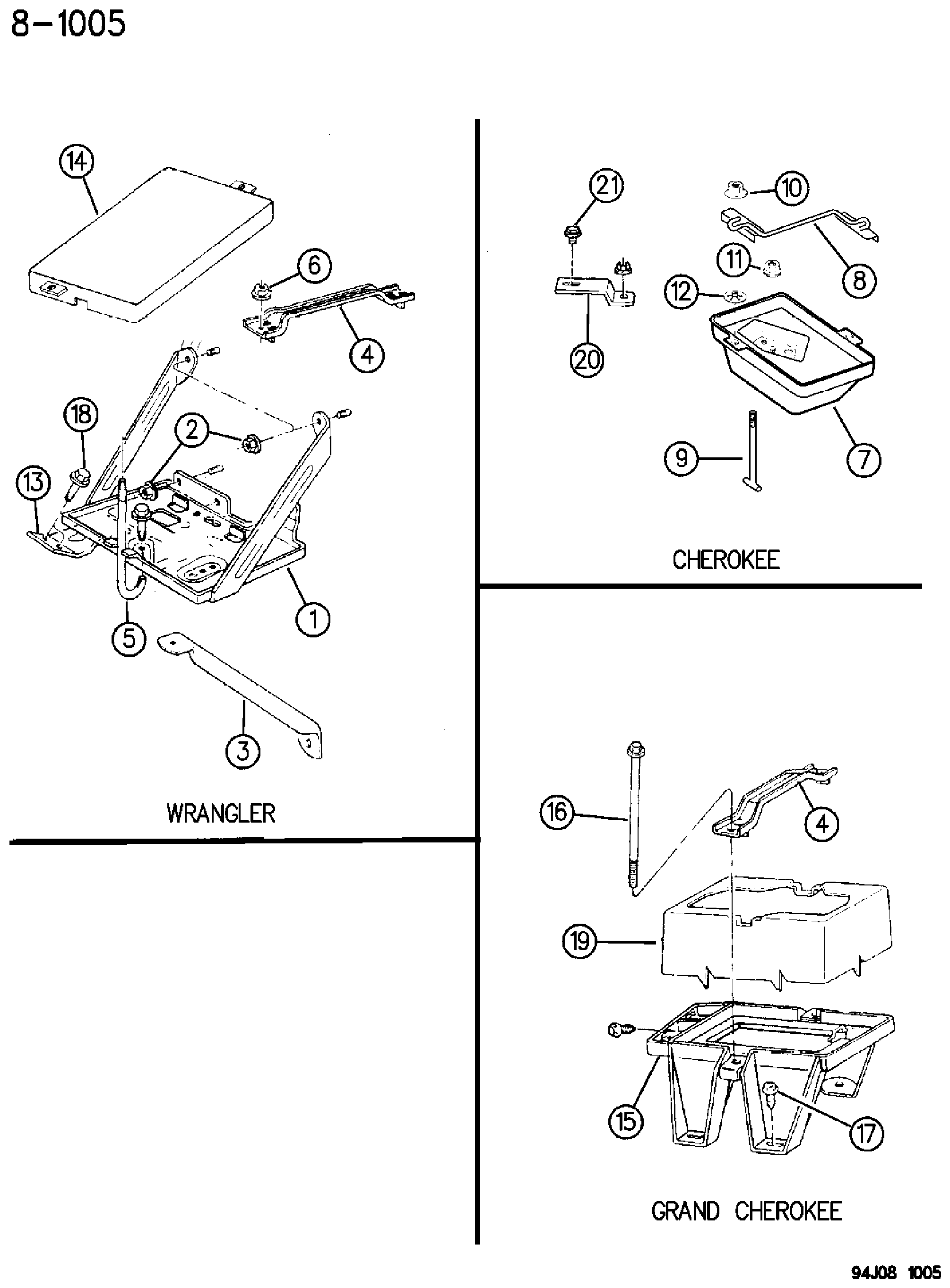 Exploded view: BATTERY TRAYS