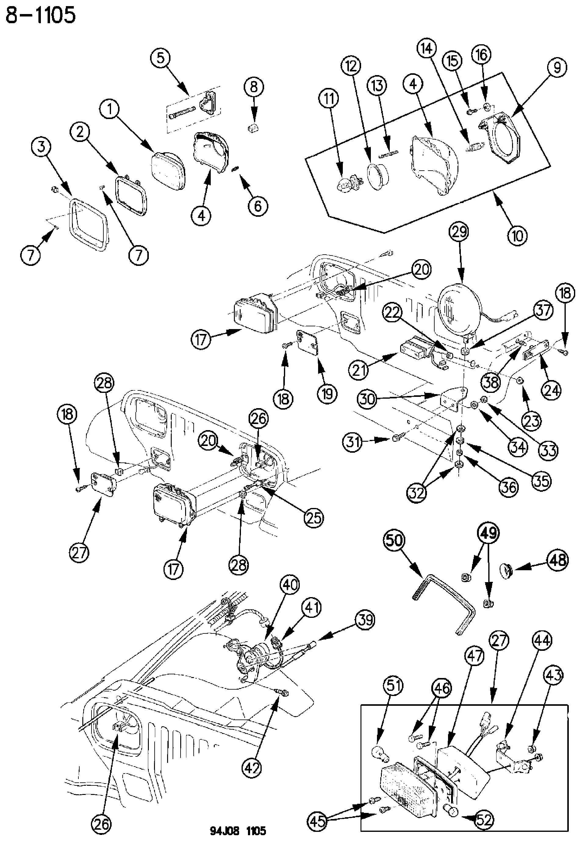 Exploded view: LAMPS--FRONT WRANGLER