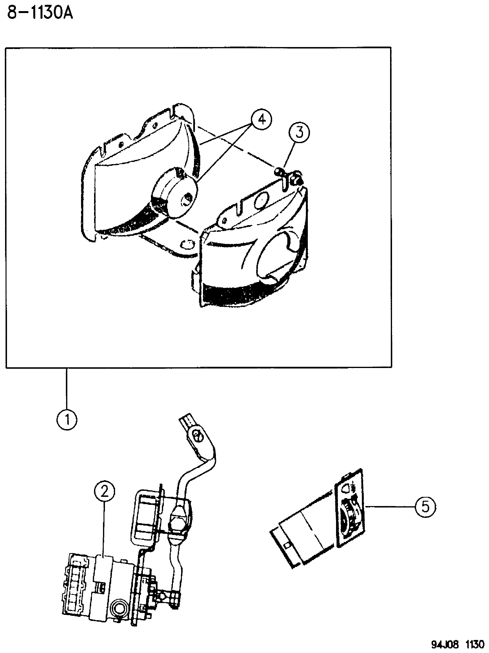 Exploded view: LAMPS--FRONT LEVELING WRANGLER--CHEROKEE EXPORT