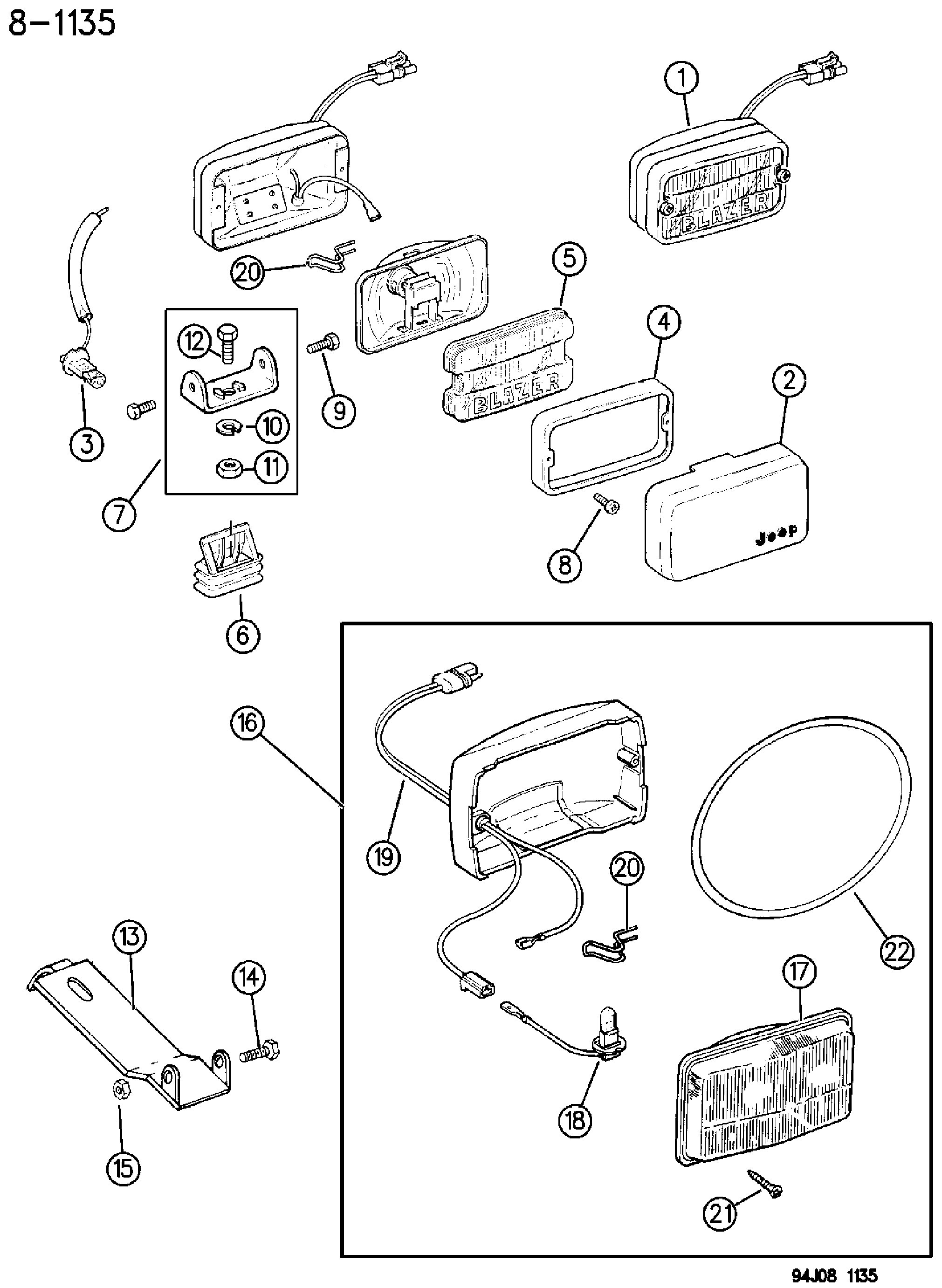 Exploded view: LAMPS--FOG CHEROKEE--GRAND CHEROKEE