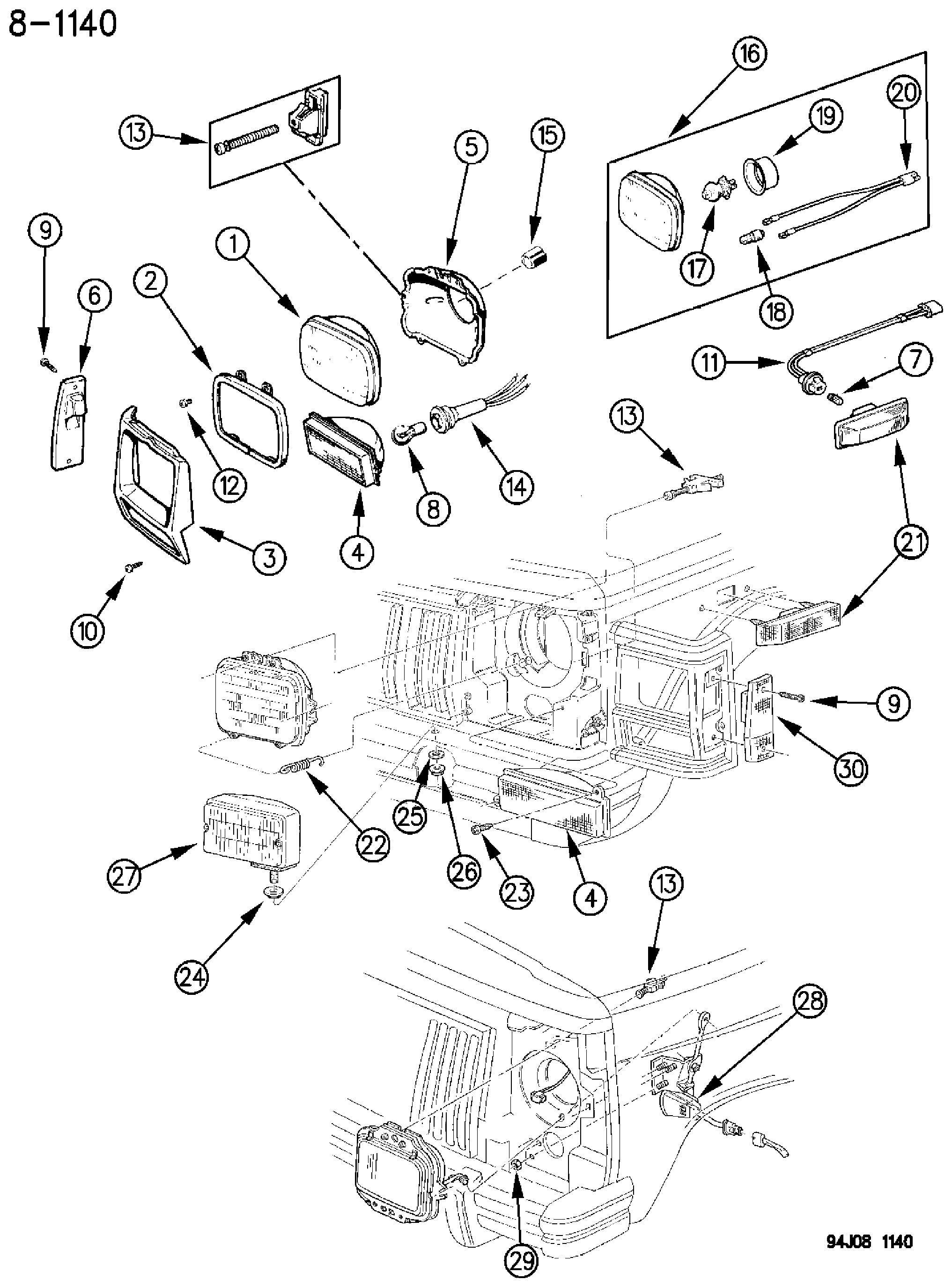 Exploded view: LAMPS--FRONT CHEROKEE