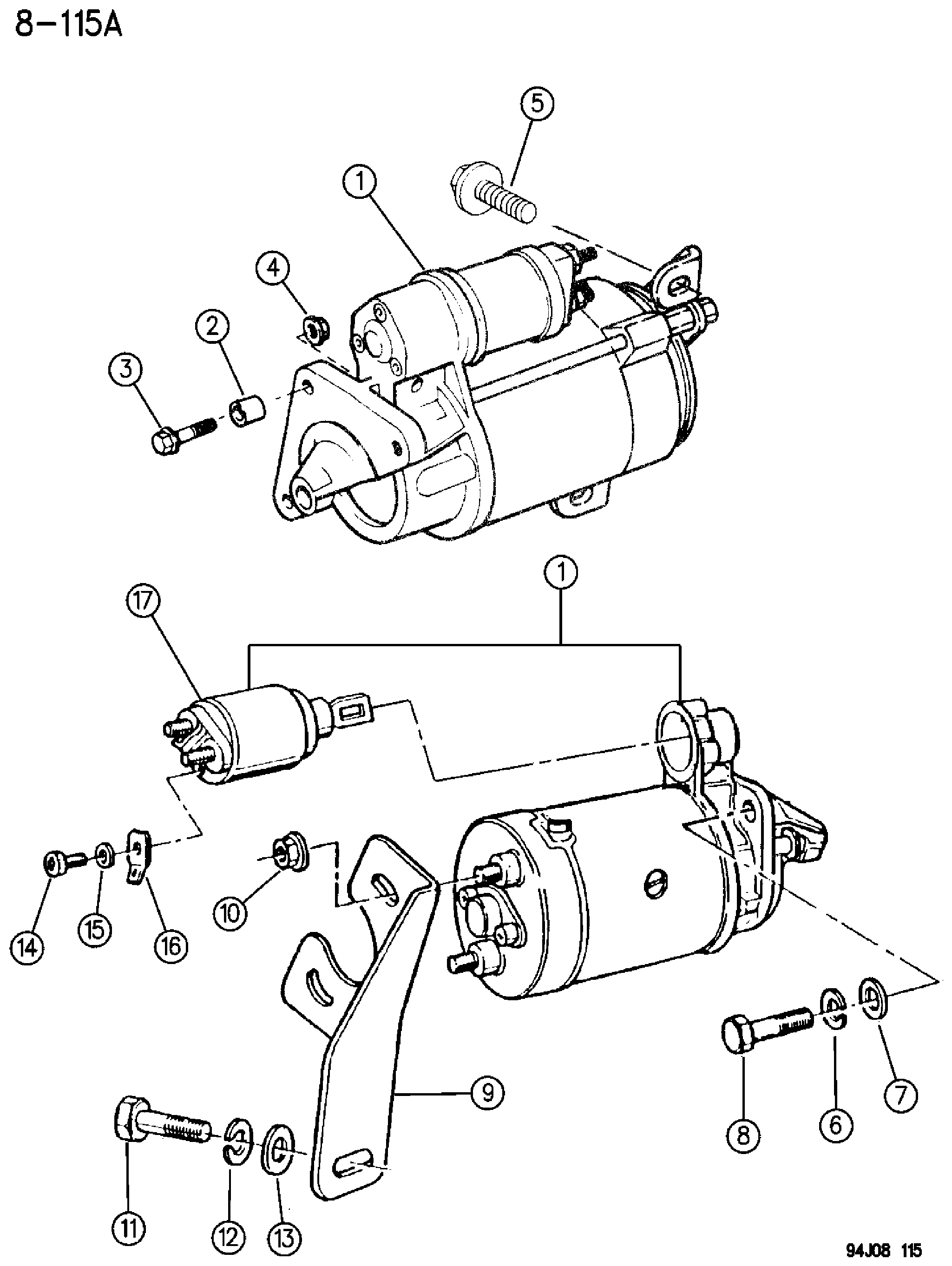 Exploded view: STARTER AND MOUNTING DIESEL ENGINE EUROPE