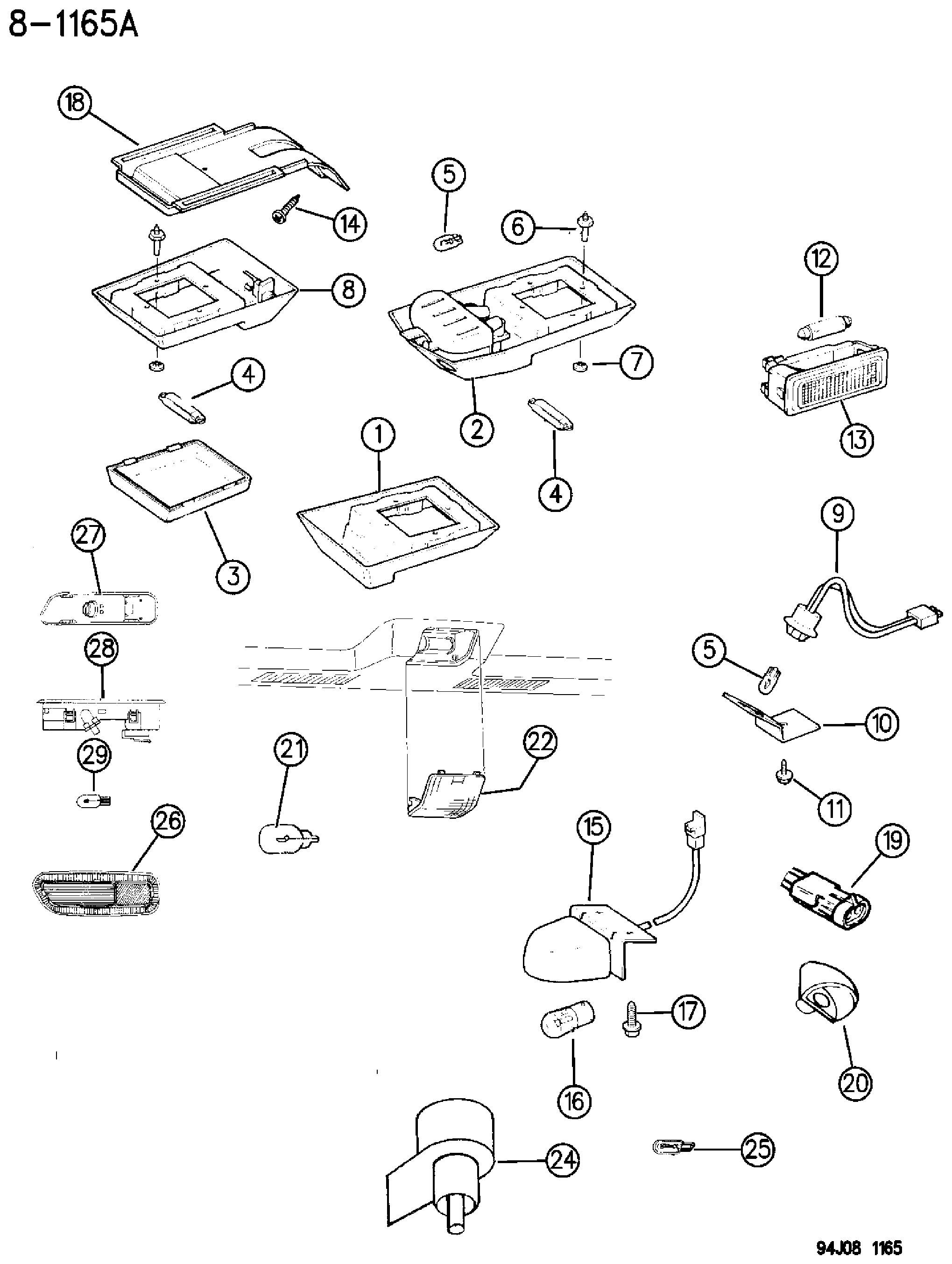 Exploded view: LAMPS--CARGO-DOME-COURTESY-UNDERHOOD CHEROKEE--GRAND CHEROKEE