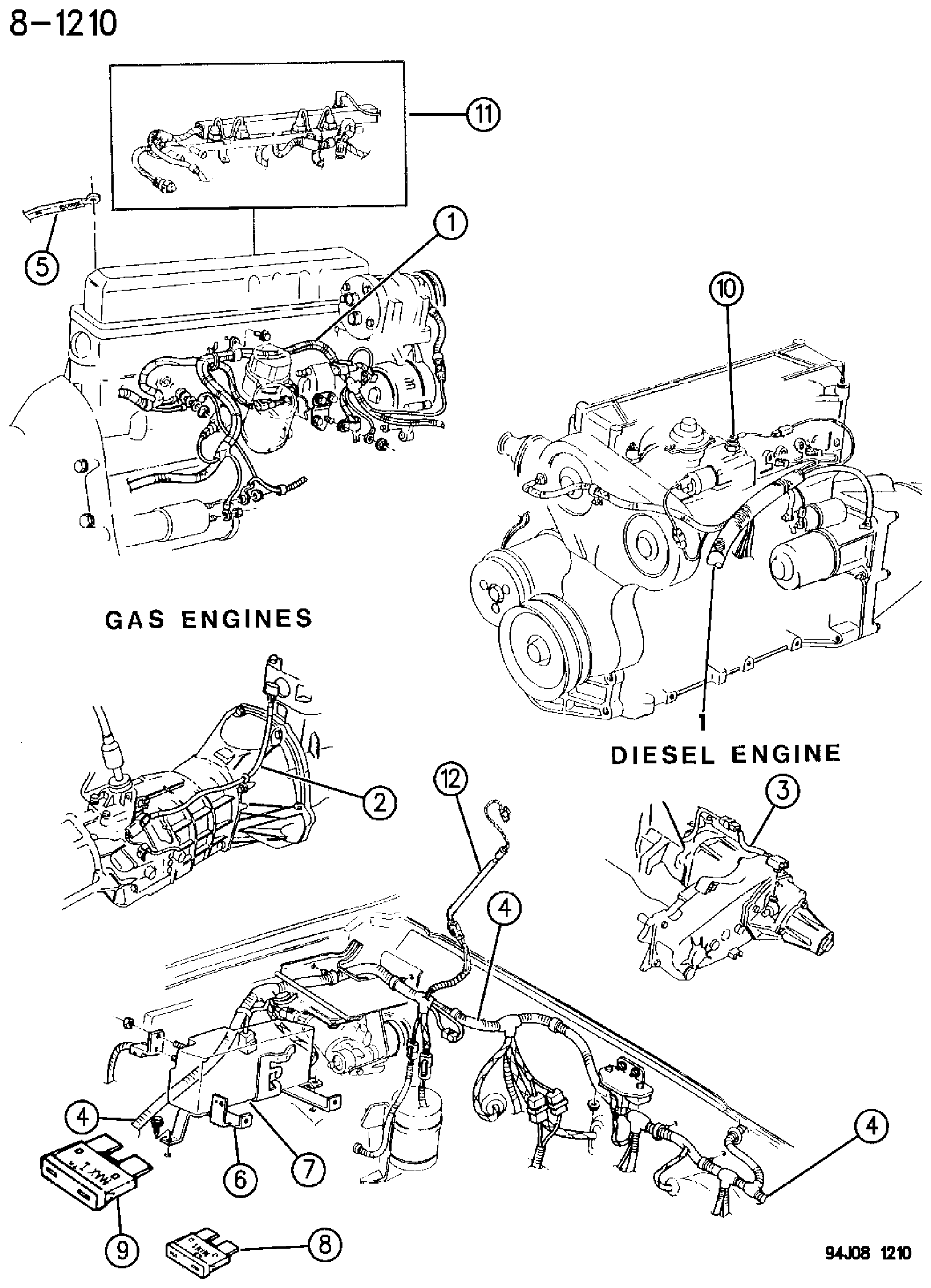 Exploded view: WIRING--ENGINE AND RELATED PARTS CHEROKEE