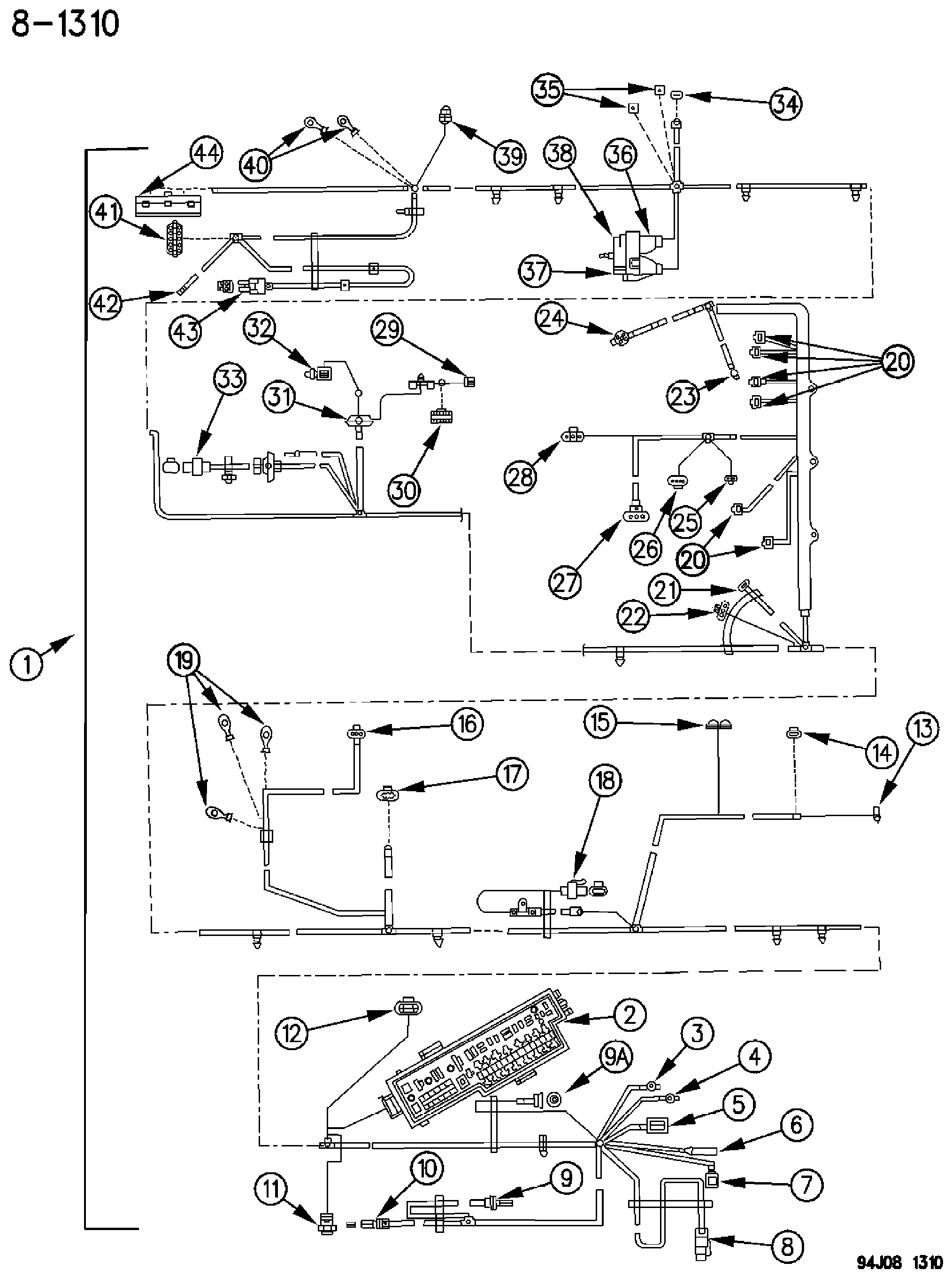 Exploded view: WIRING--HEADLAMP TO DASH CHEROKEE