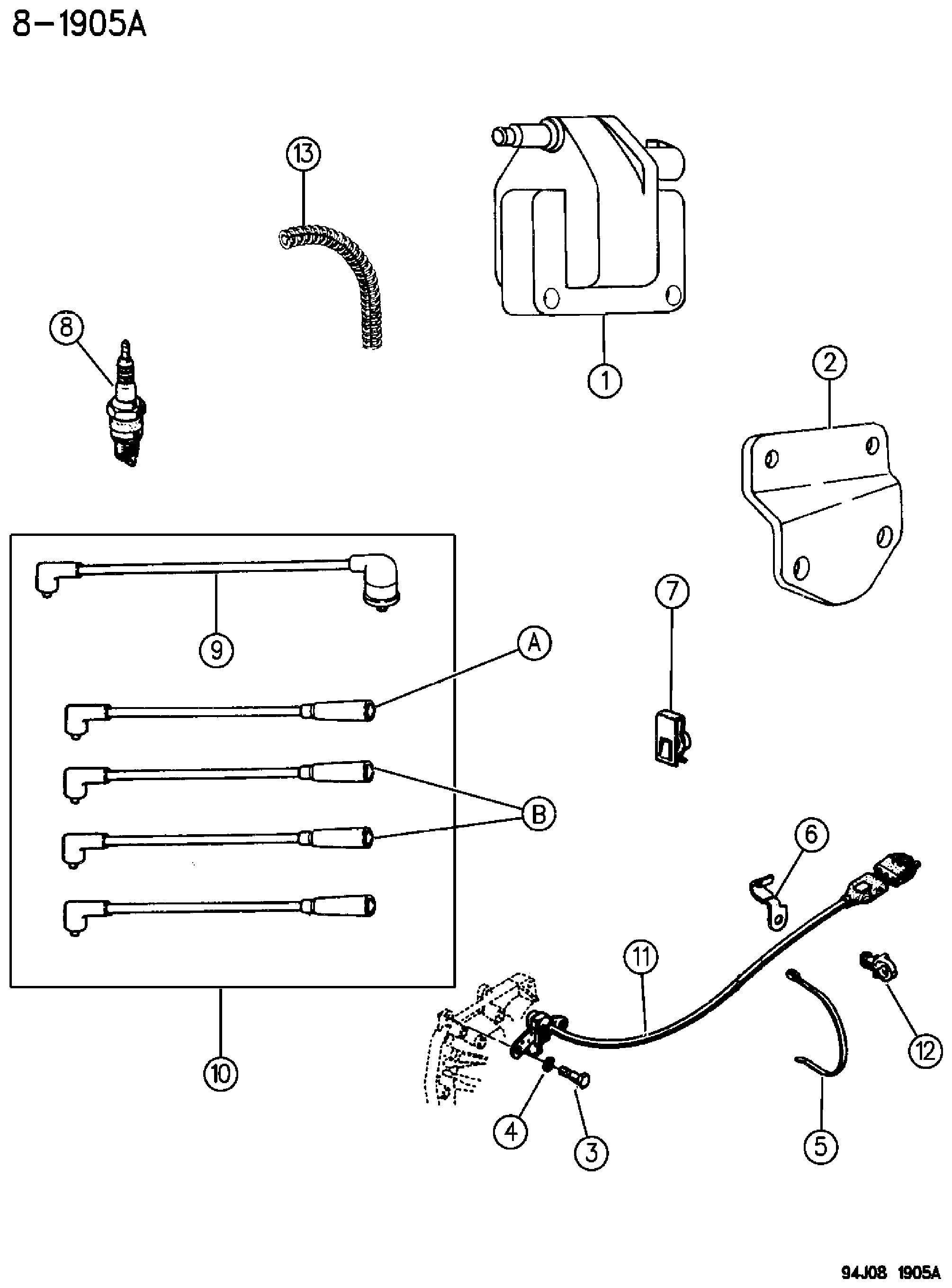 Exploded view: COIL--SPARKPLUGS--WIRES 2.5 ENGINE