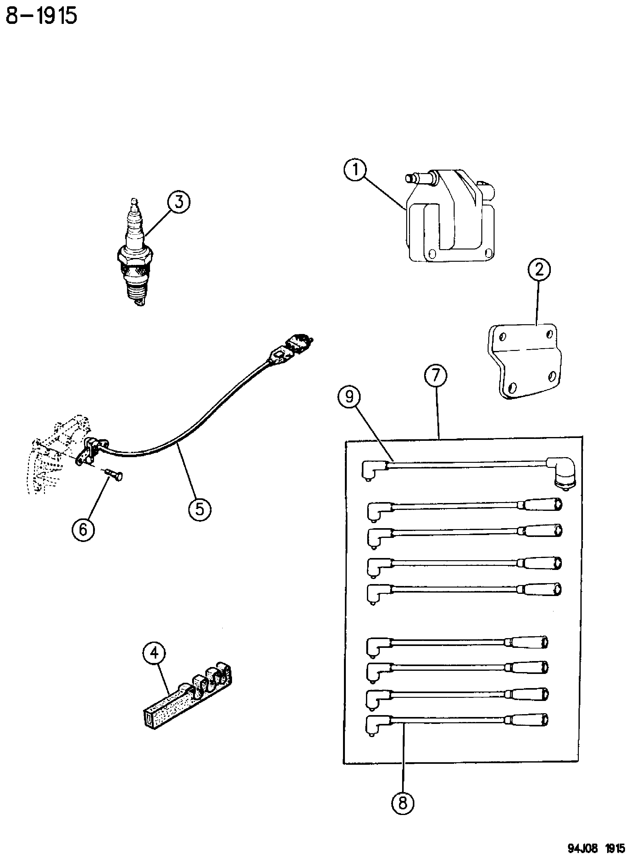 Exploded view: COIL--SPARKPLUGS--WIRES 5.2 ENGINE
