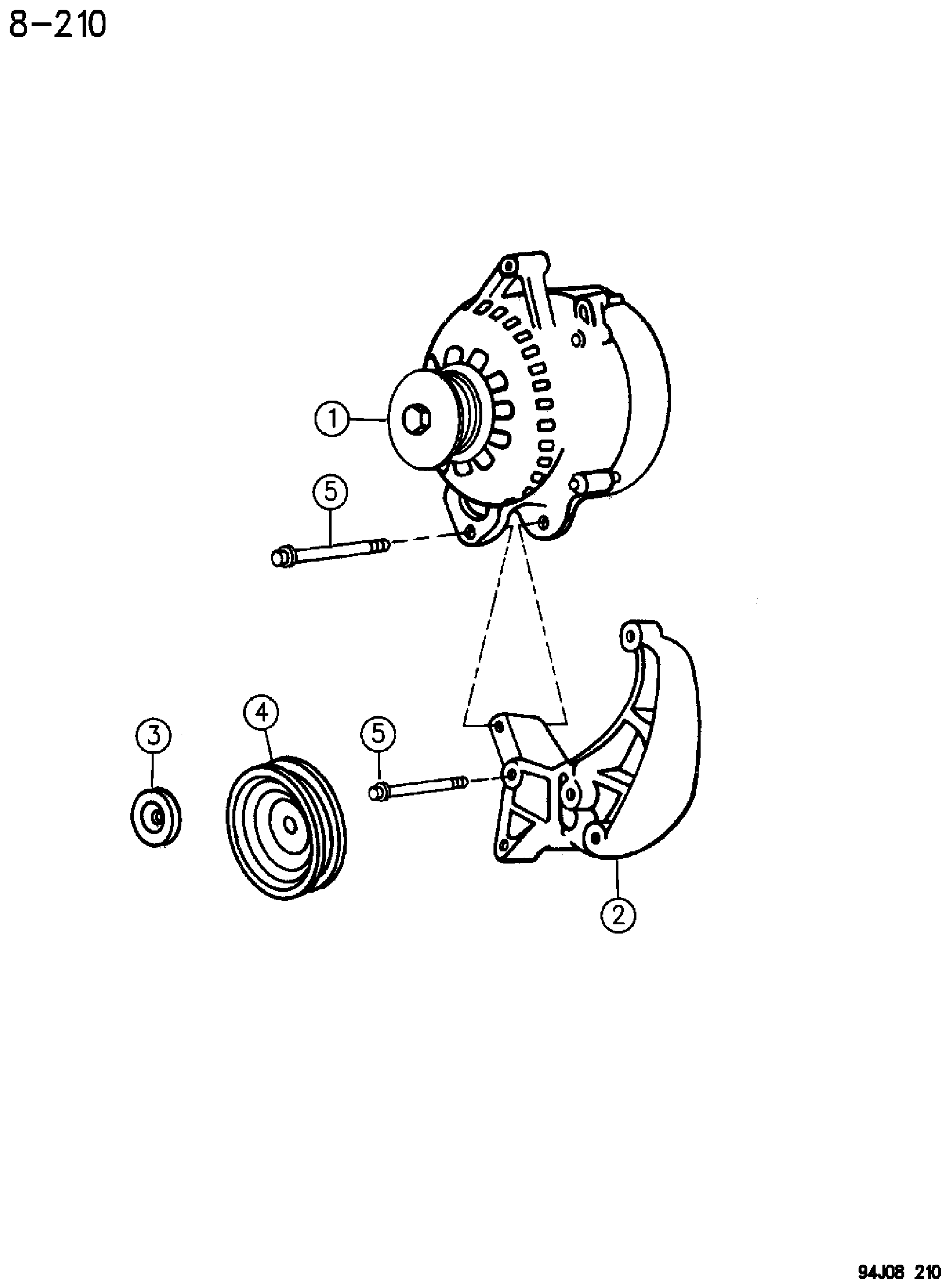 Exploded view: ALTERNATOR (GENERATOR) AND MOUNTING 5.2 ENGINE