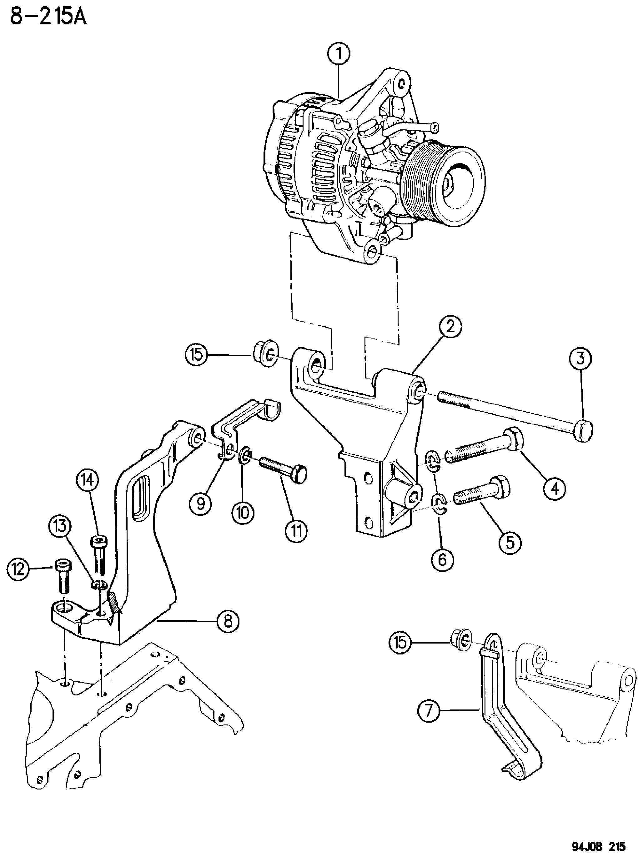 Exploded view: ALTERNATOR (GENERATOR) AND MOUNTING DIESEL ENGINE