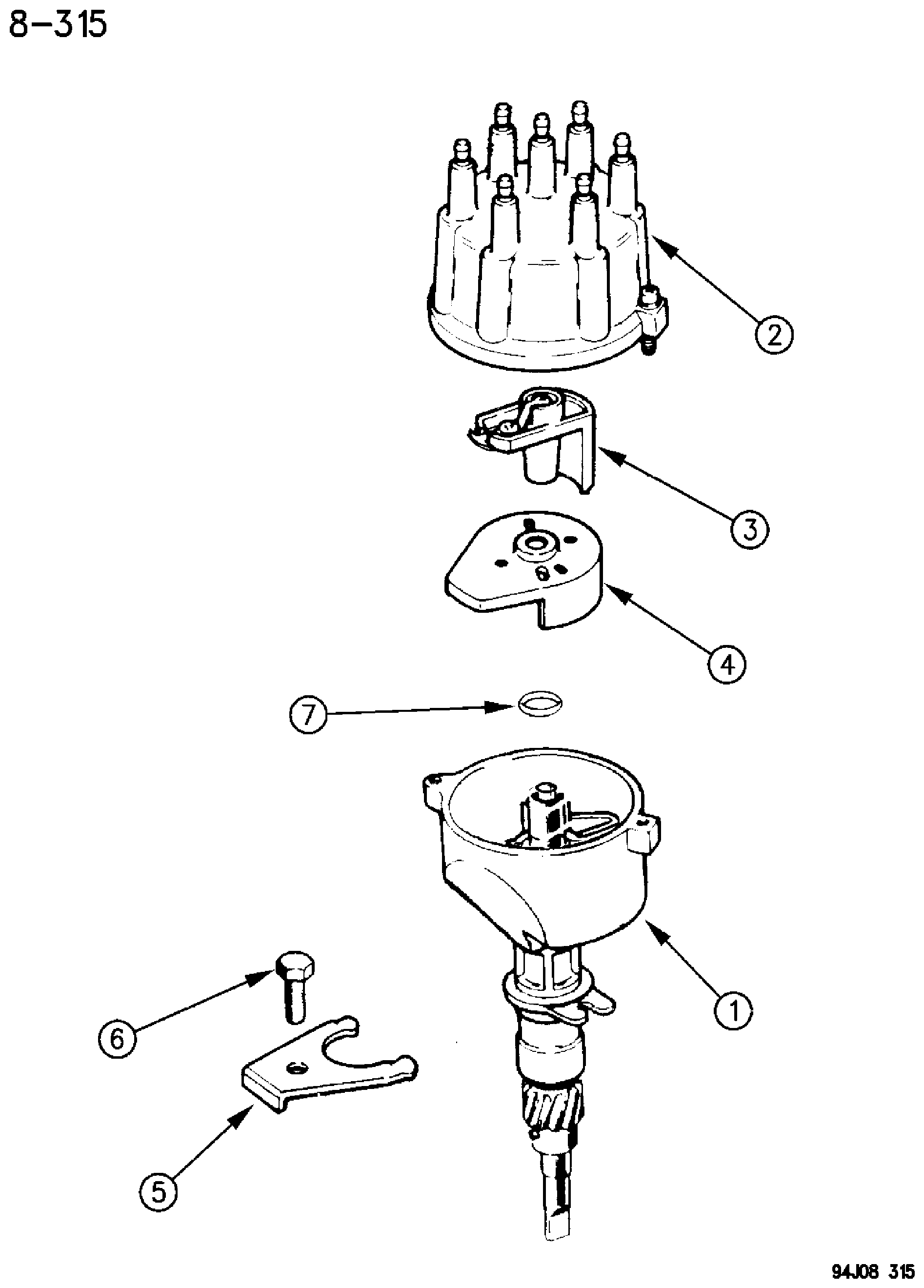 Exploded view: DISTRIBUTOR 5.2-5.9 ENGINE