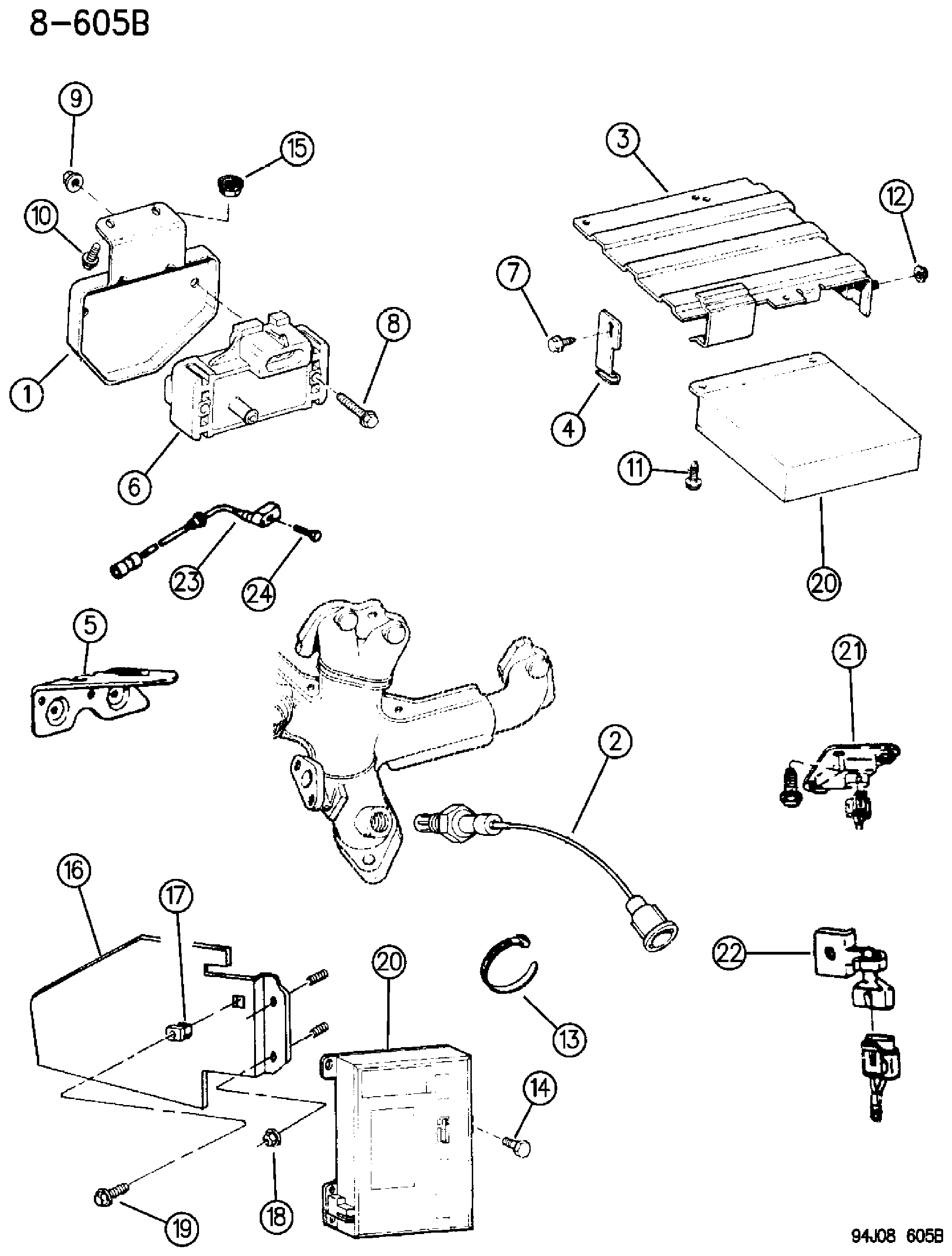 Exploded view: CONTROL UNITS AND SENSORS