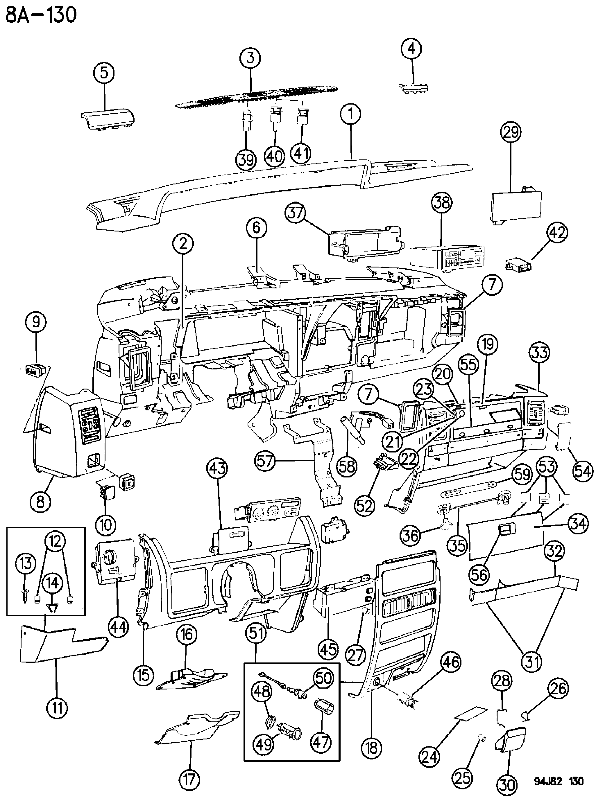 Exploded view: INSTRUMENT PANEL 1994-95 GRAND CHEROKEE