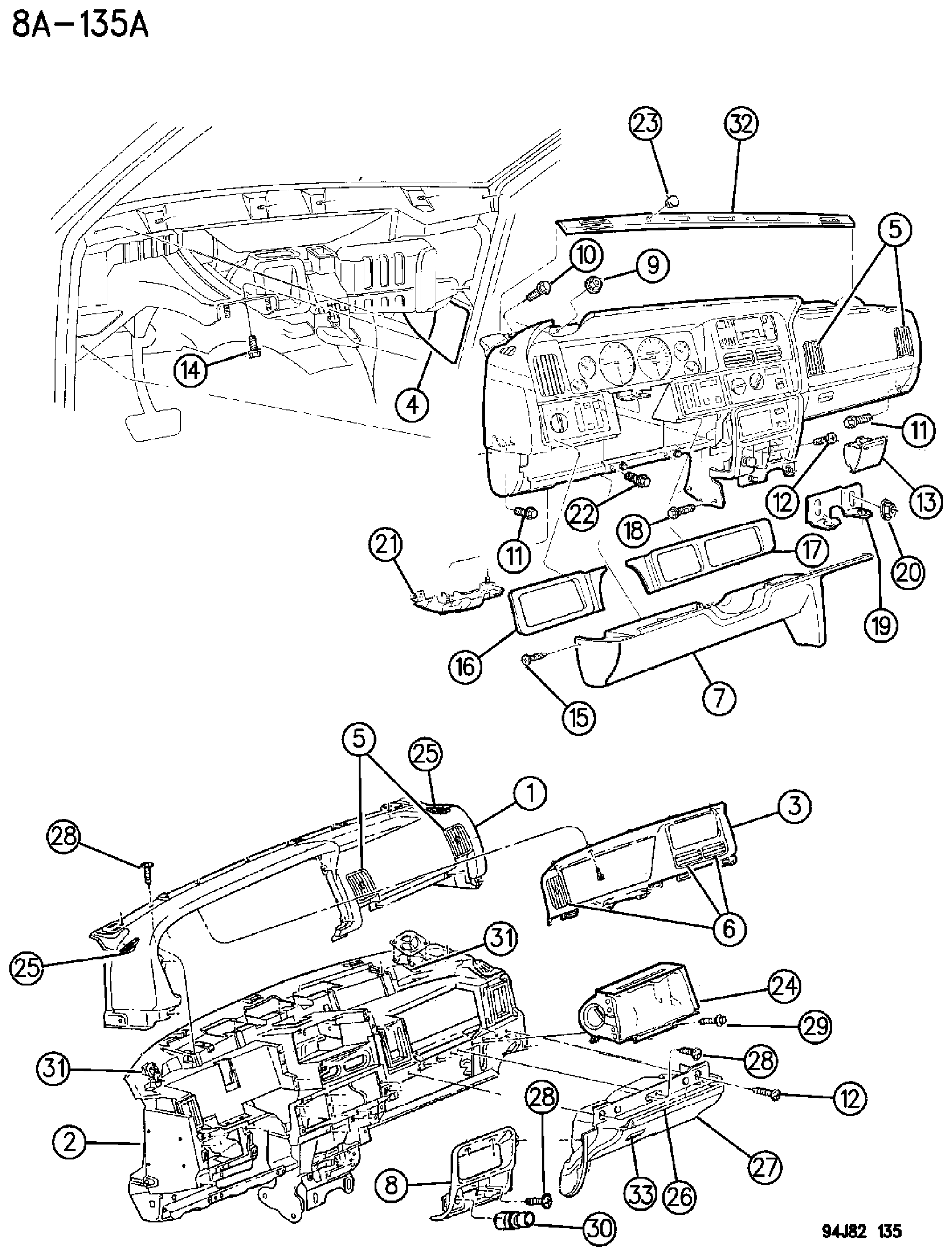 Exploded view: INSTRUMENT PANEL 1996 GRAND CHEROKEE