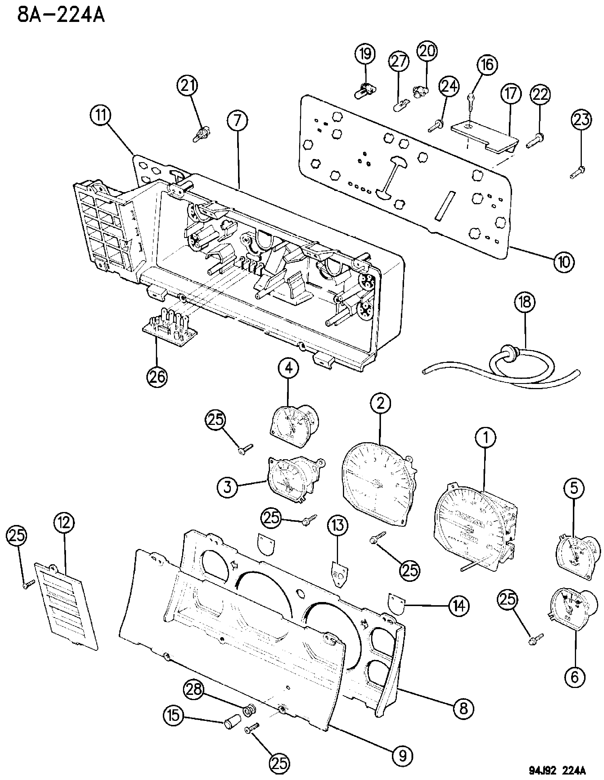 Exploded view: INSTRUMENT CLUSTER W/TACHOMETER, W/GAUGES CHEROKEE