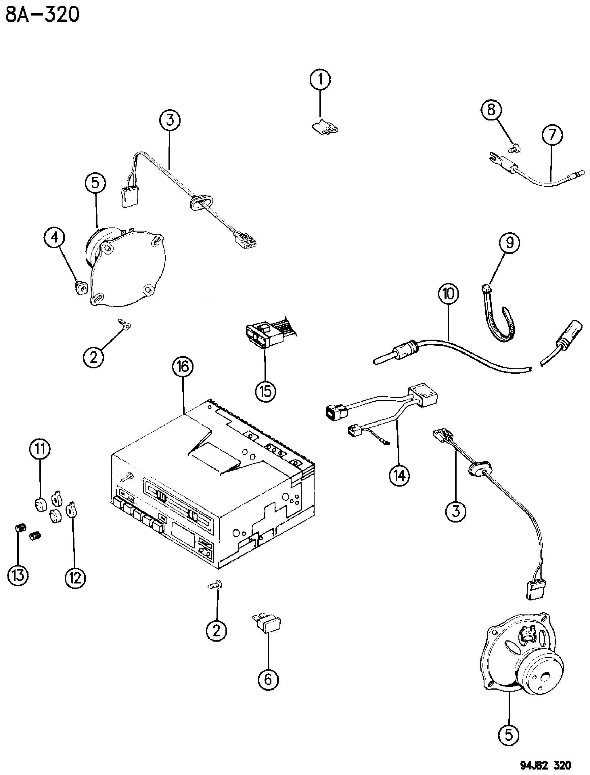 Exploded view: RADIO AND SPEAKERS TWO SPEAKER SYSTEM CHEROKEE