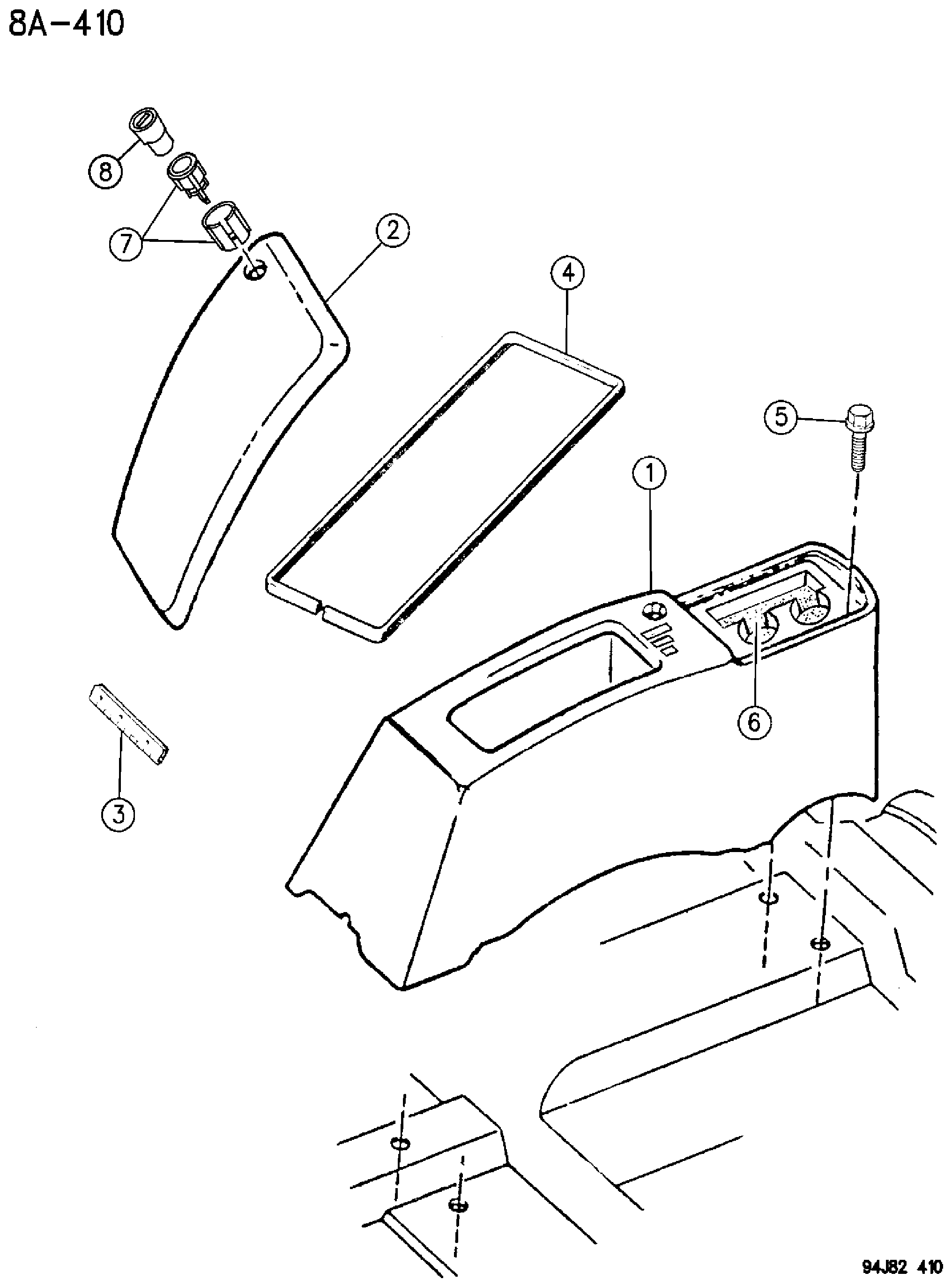 Exploded view: CONSOLE, FLOOR WRANGLER YJ
