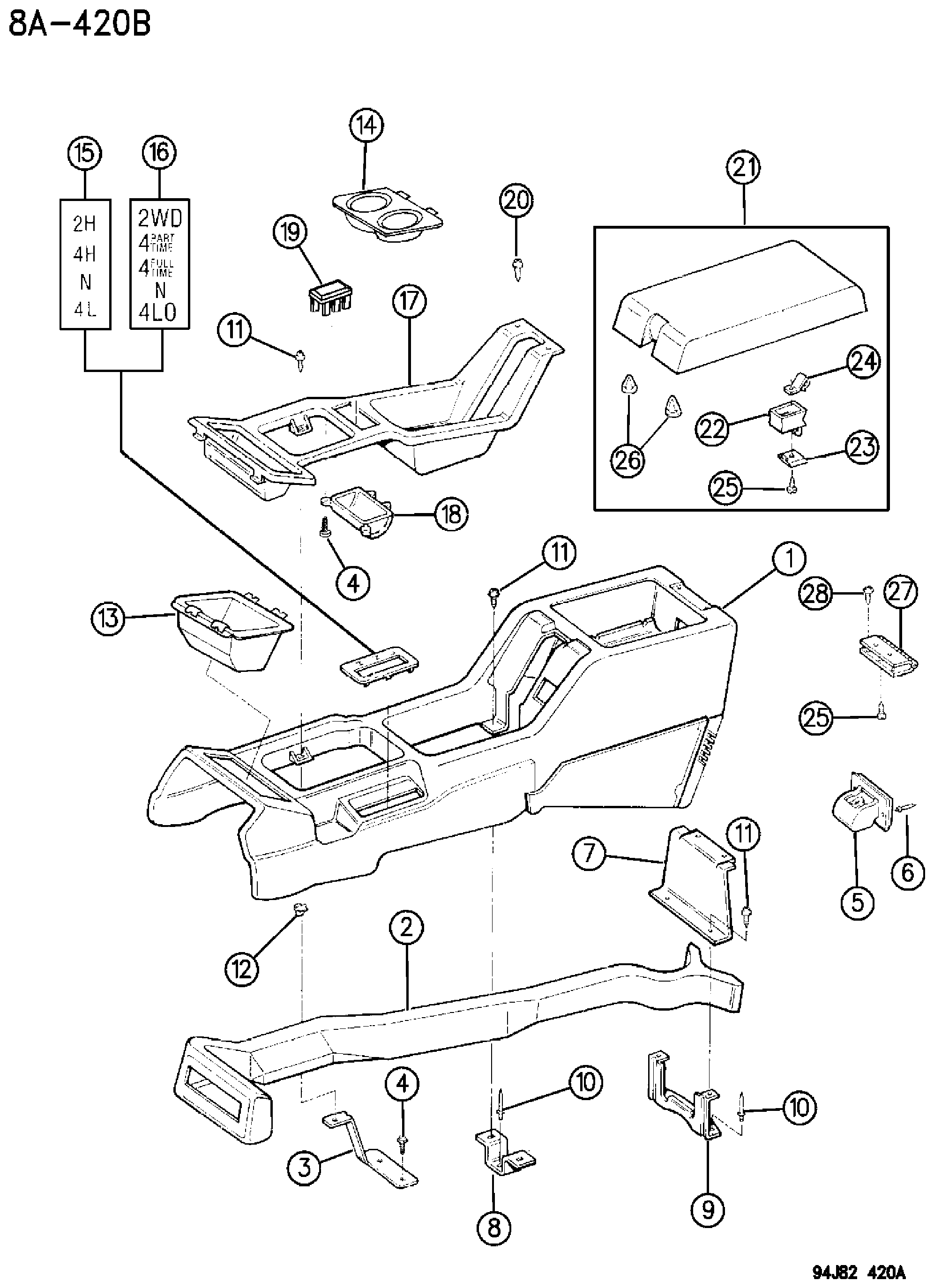 Exploded view: CONSOLE CHEROKEE
