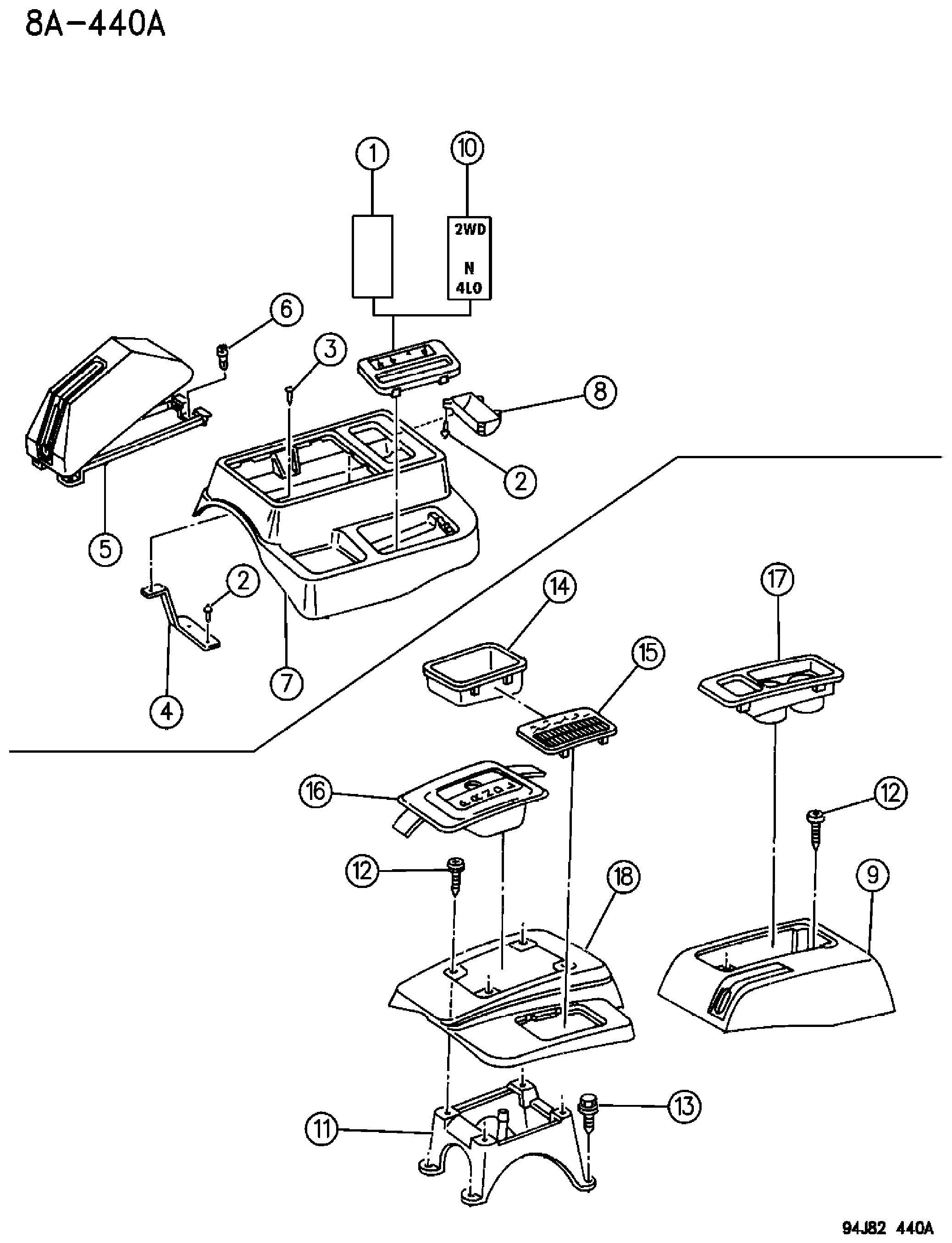 Exploded view: SHIFT BEZELS CHEROKEE AND GRAND CHEROKEE