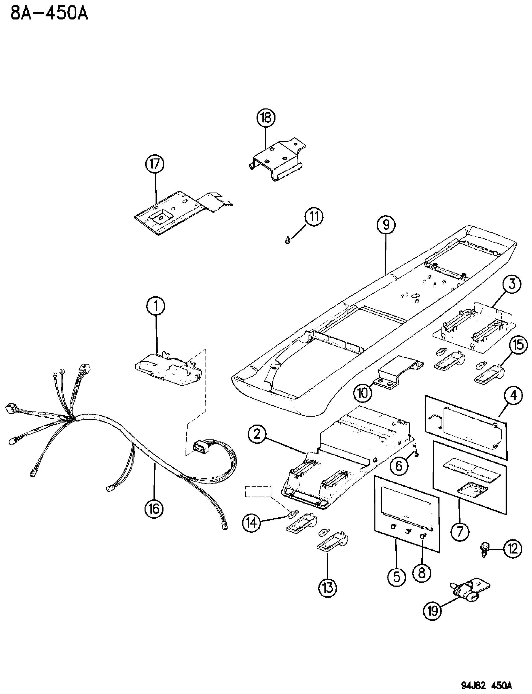 Exploded view: CONSOLE, OVERHEAD CHEROKEE