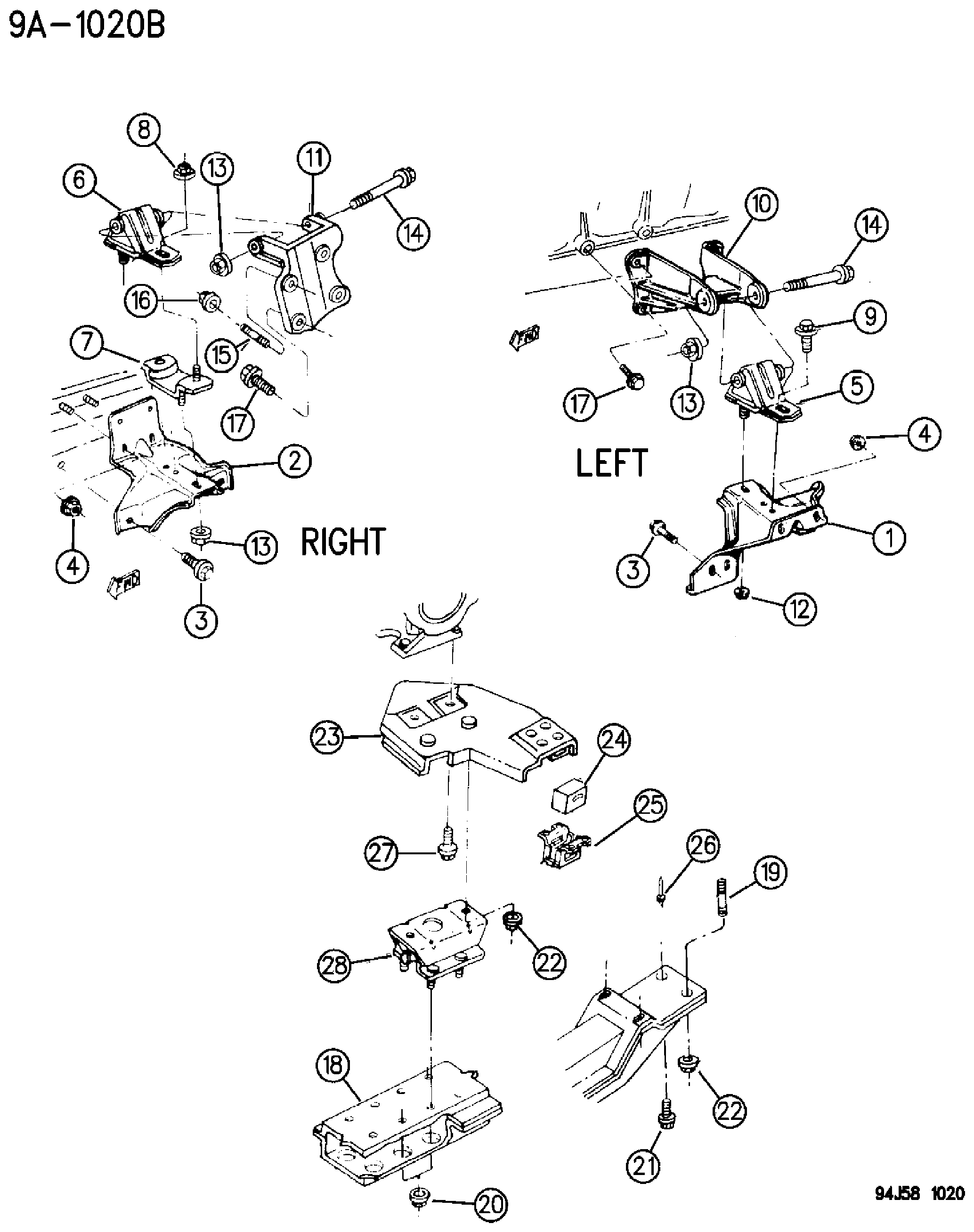 Exploded view: ENGINE MOUNTING 2.5L ENGINE XJ BODY