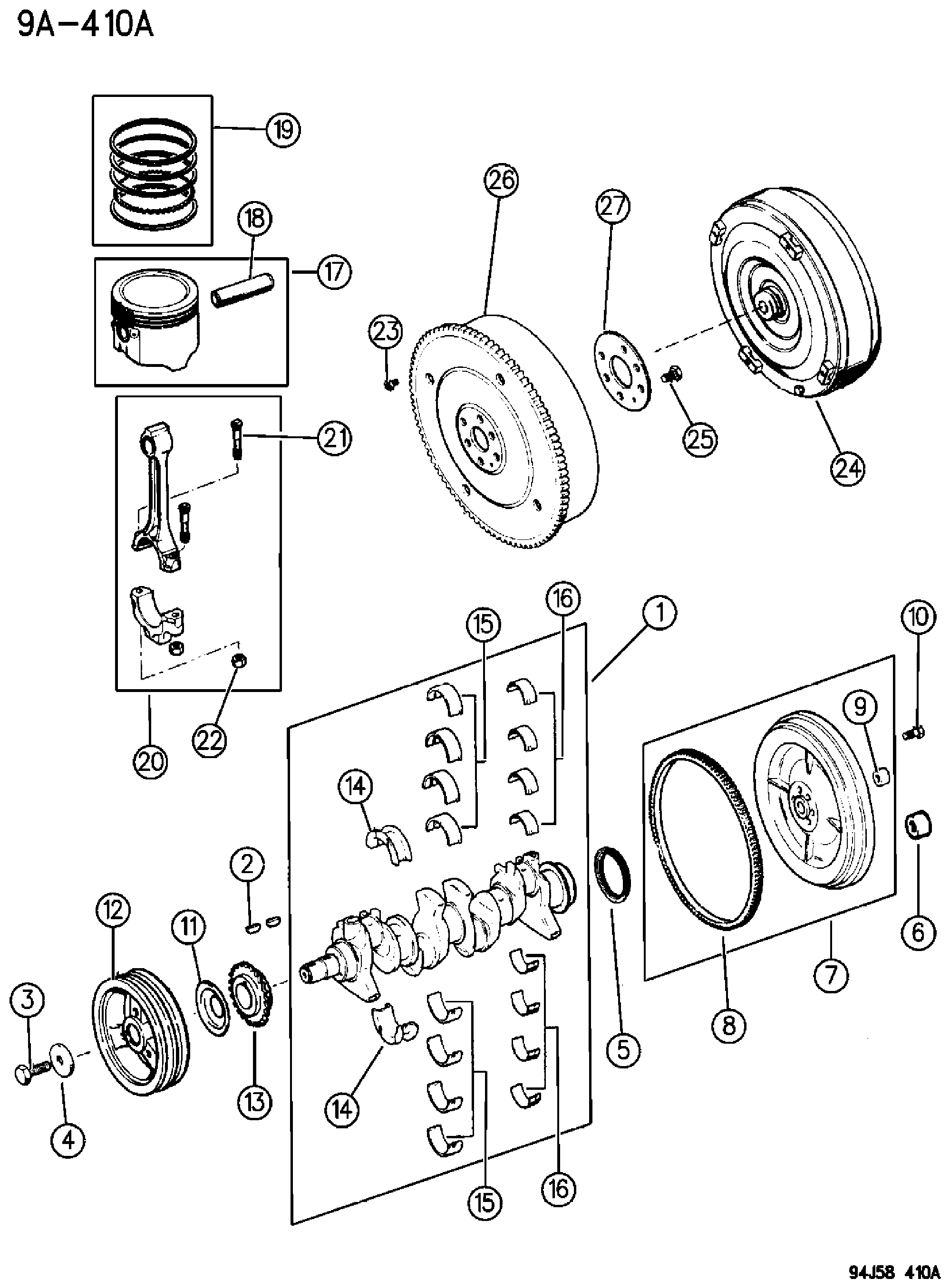 Exploded view: CRANKSHAFT, PISTON, AND TORQUE CONVERTER 2.5L ENGINE