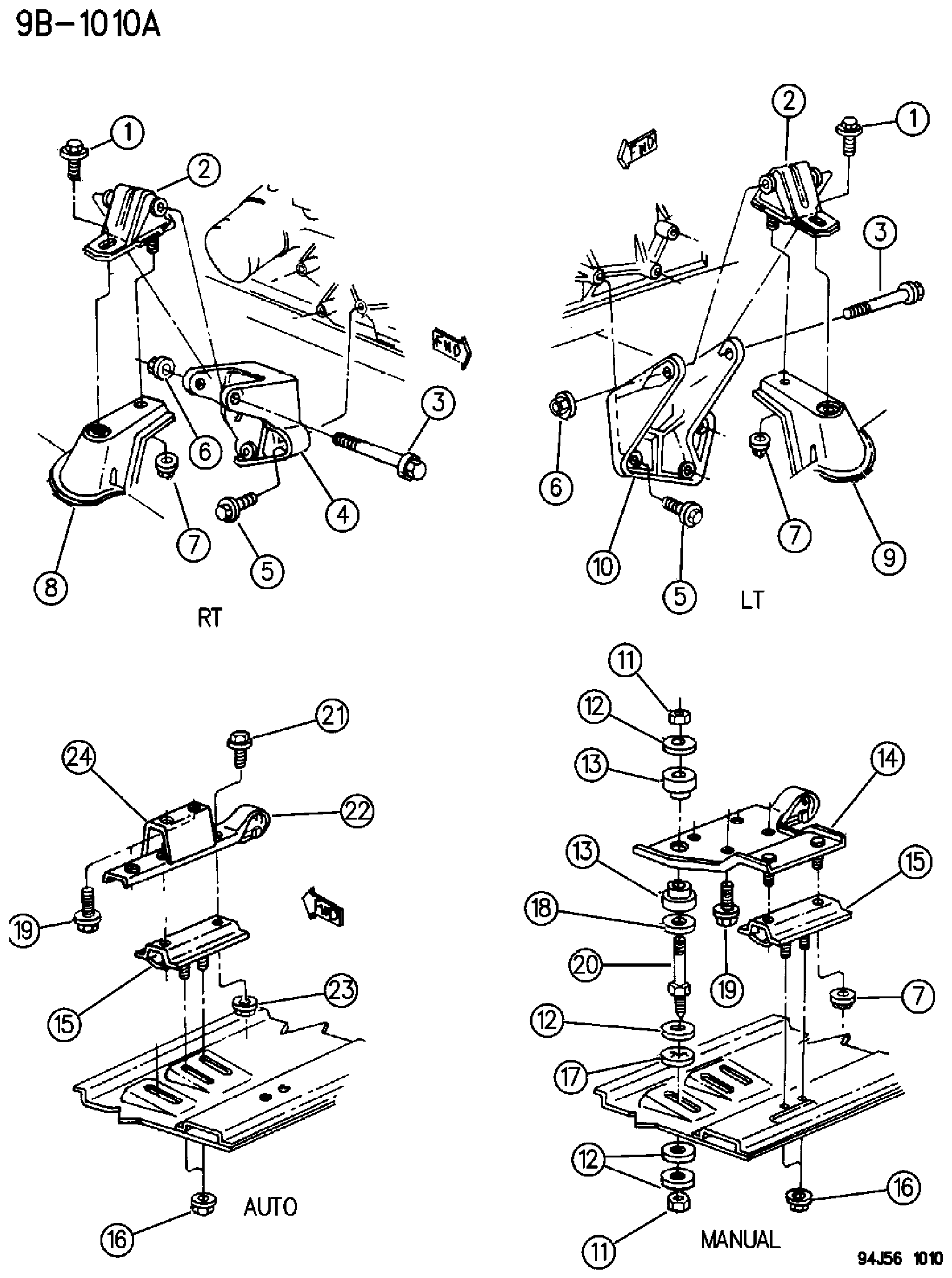 Exploded view: ENGINE MOUNTING 4.0L ENGINE YJ BODY