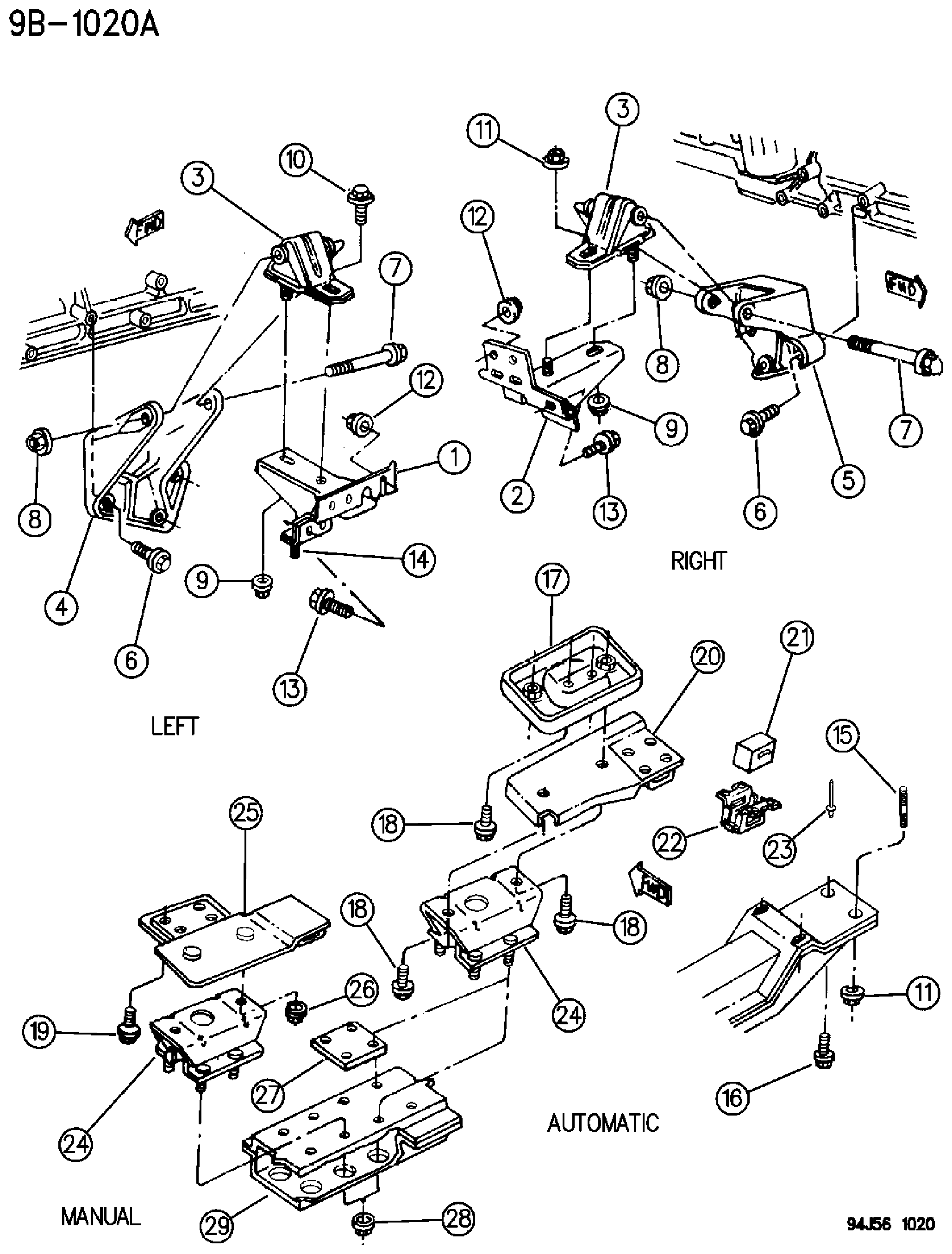 Exploded view: ENGINE MOUNTING 4.0L ENGINE XJ BODY