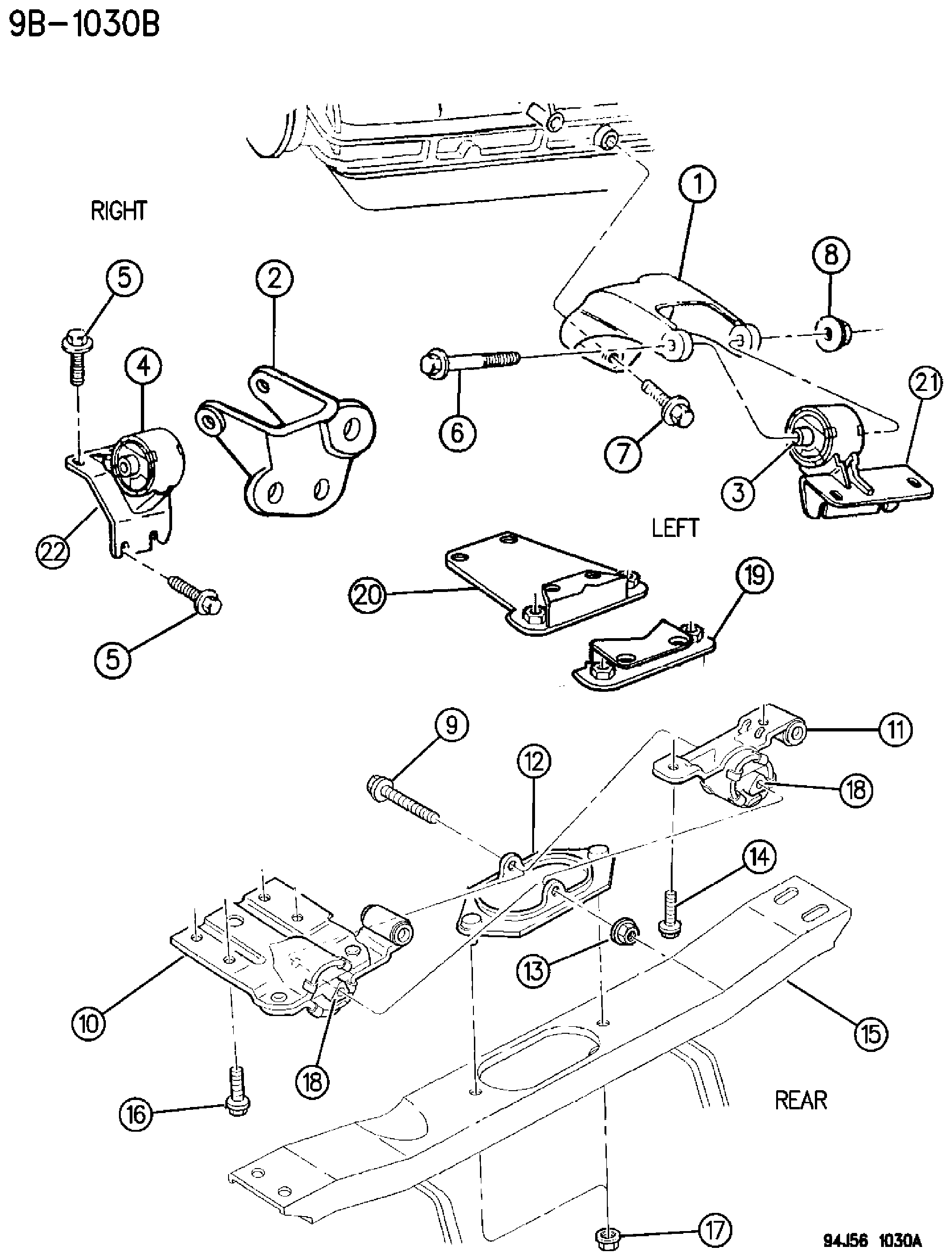 Exploded view: ENGINE MOUNTS 4.0L ENGINE ZJ BODY