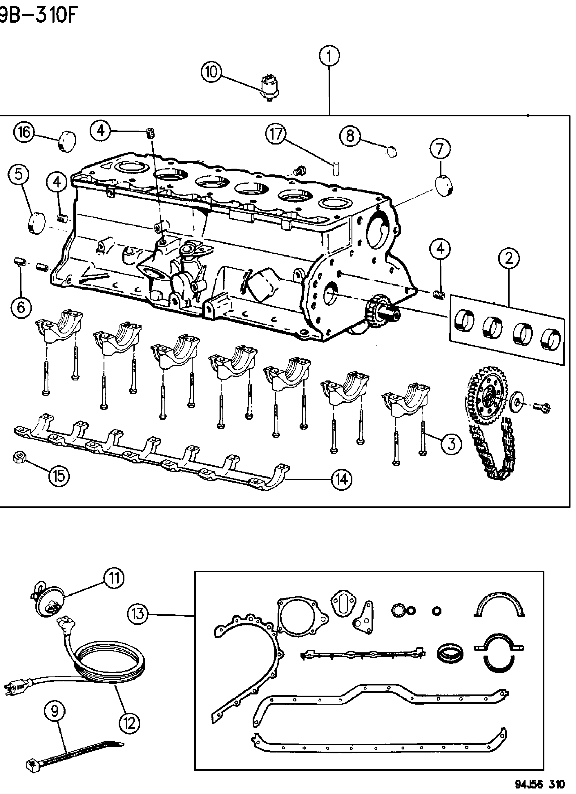 Exploded view: CYLINDER BLOCK 4.0L ENGINE