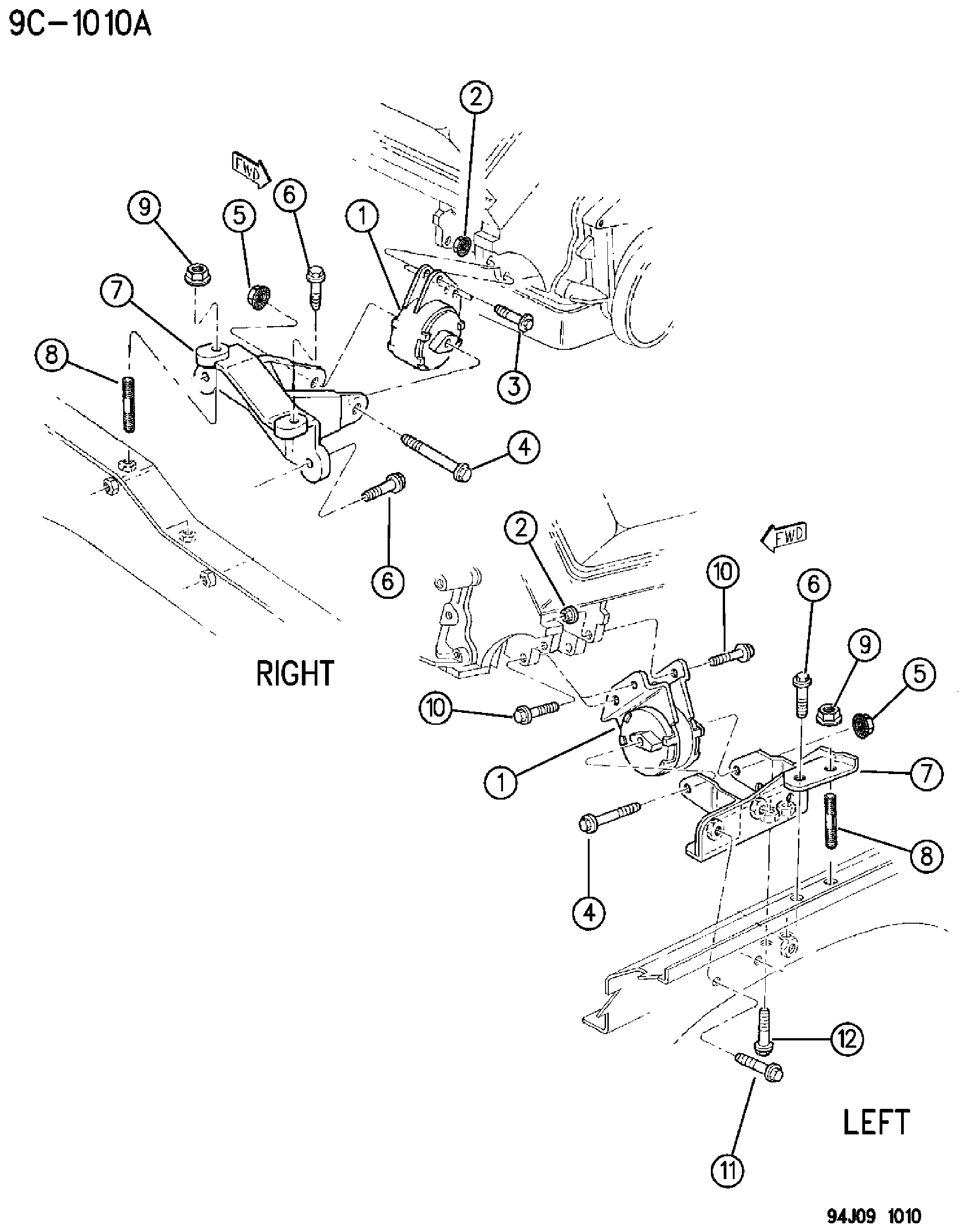 Exploded view: ENGINE MOUNTS, FRONT 5.2L ENGINE