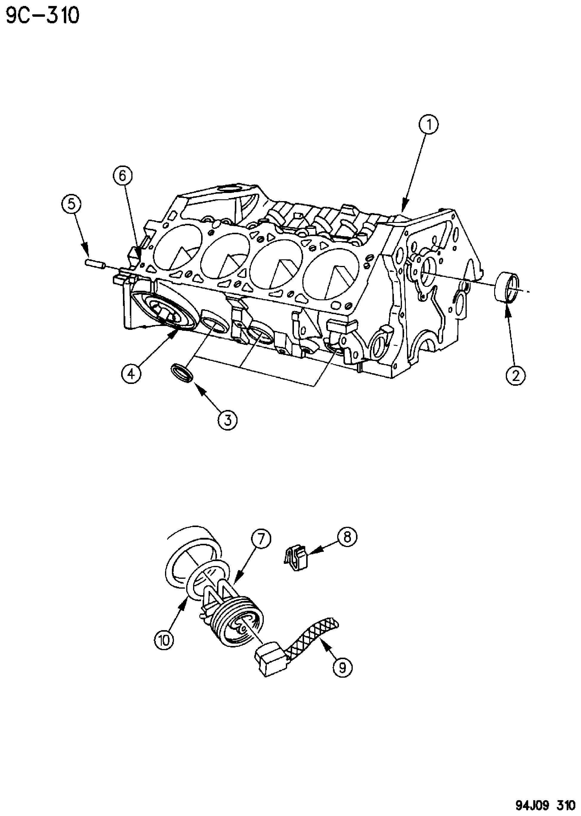 Exploded view: CYLINDER BLOCK 5.2L ENGINE