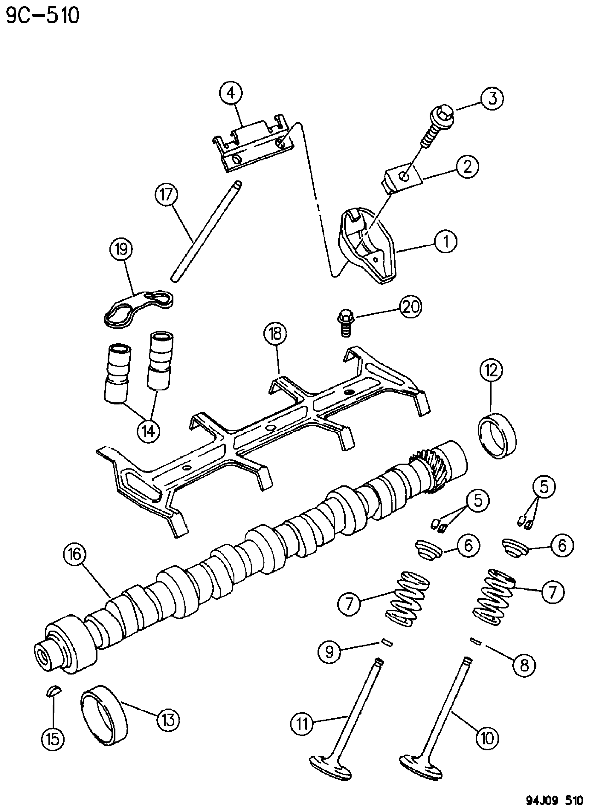 Exploded view: CAMSHAFT AND VALVES 5.2L ENGINE