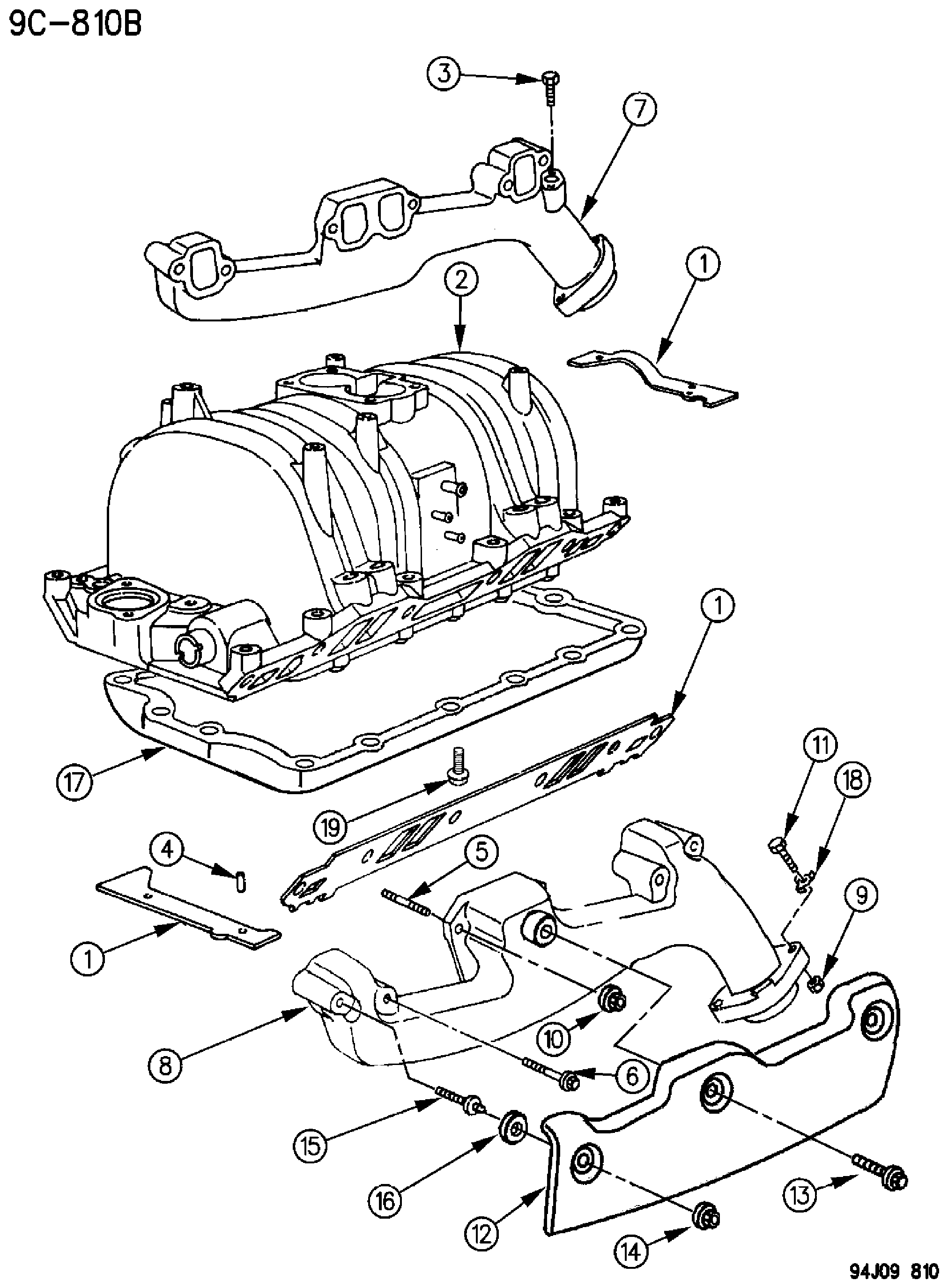 Exploded view: MANIFOLD, INTAKE AND EXHAUST 5.2L ENGINE