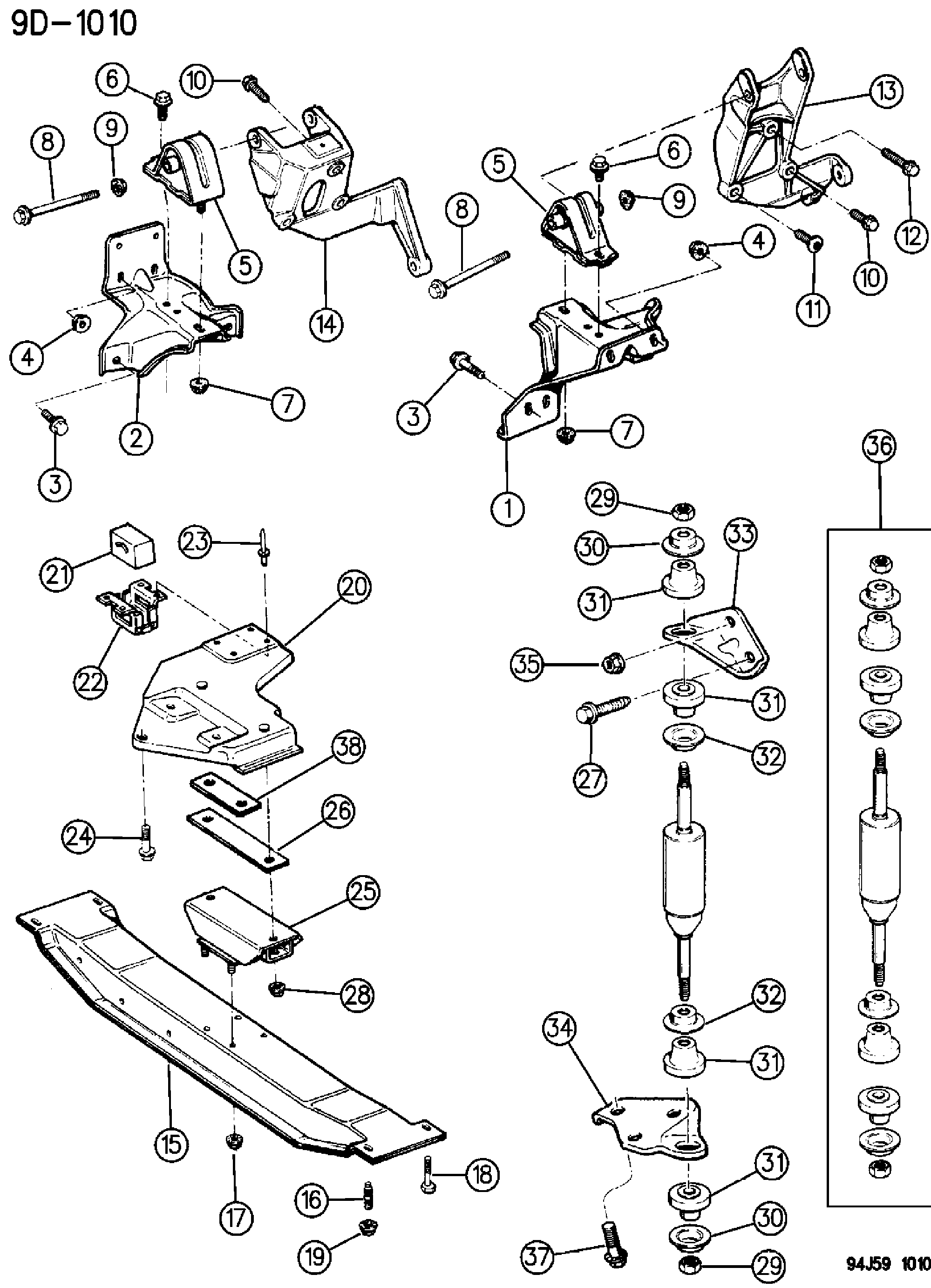 Exploded view: ENGINE MOUNTING 2.1L DIESEL ENGINE