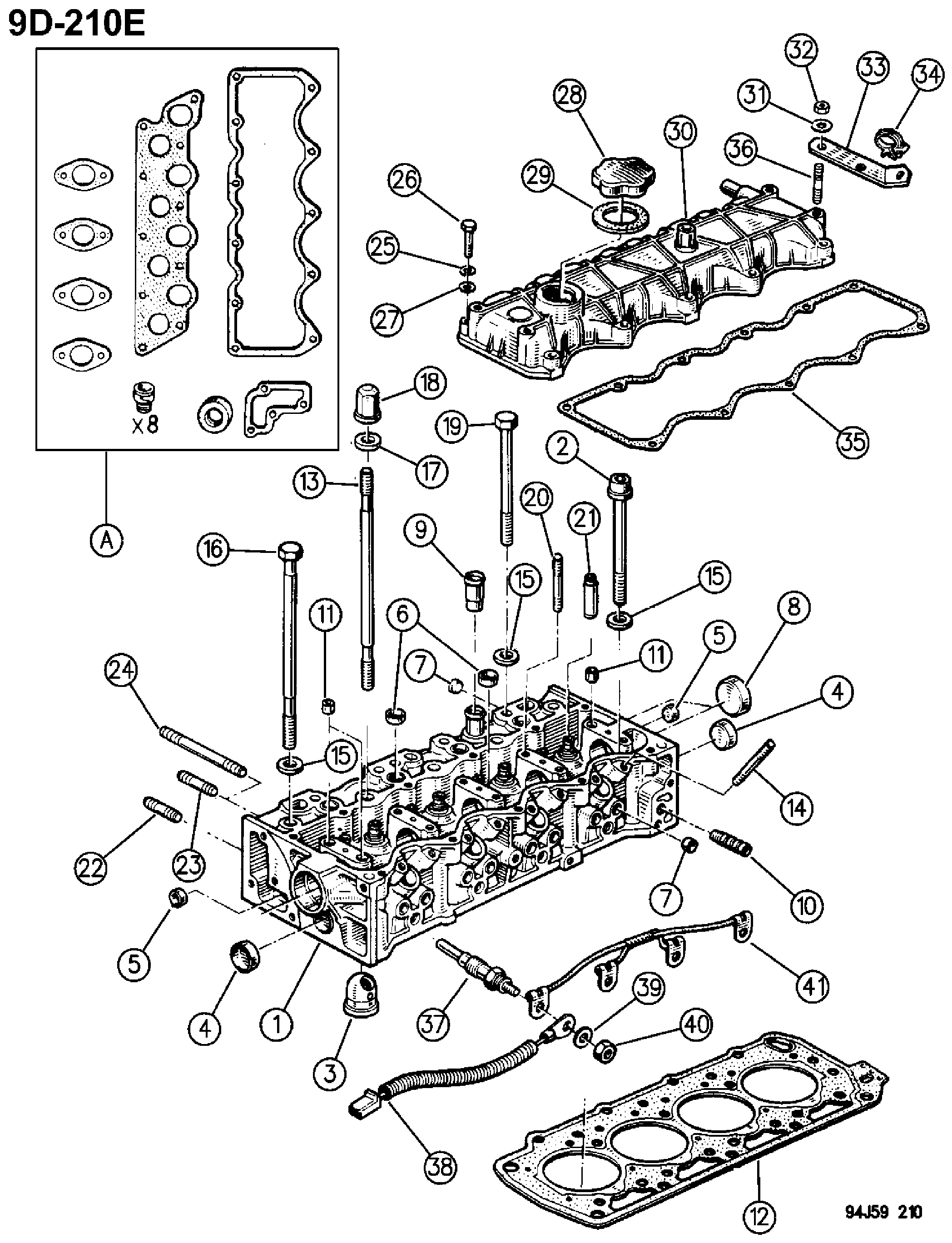 Exploded view: CYLINDER HEAD 2.1L DIESEL ENGINE