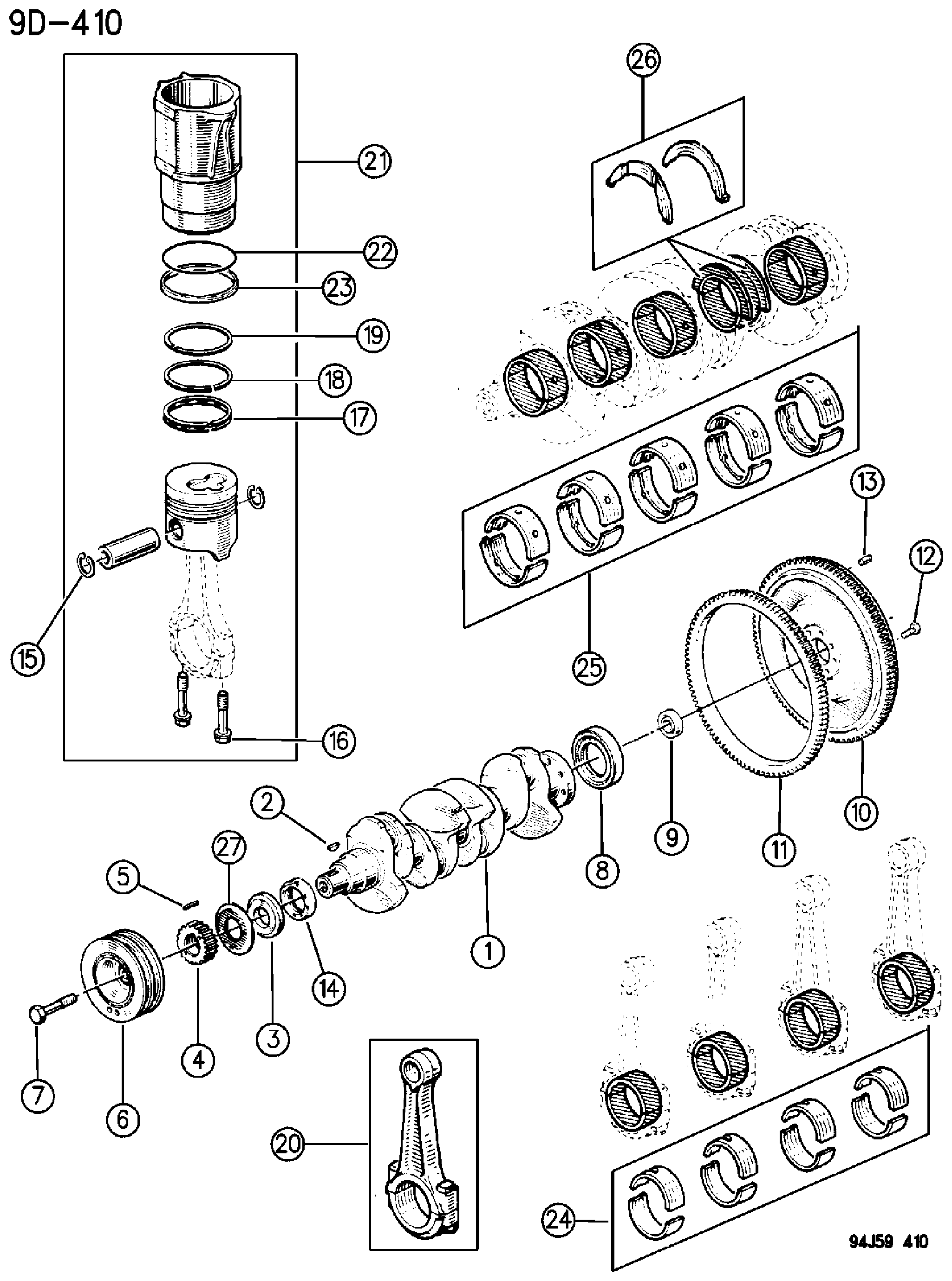Exploded view: CRANKSHAFT, PISTON, AND TORQUE CONVERTER 2.1L DIESEL ENGINE