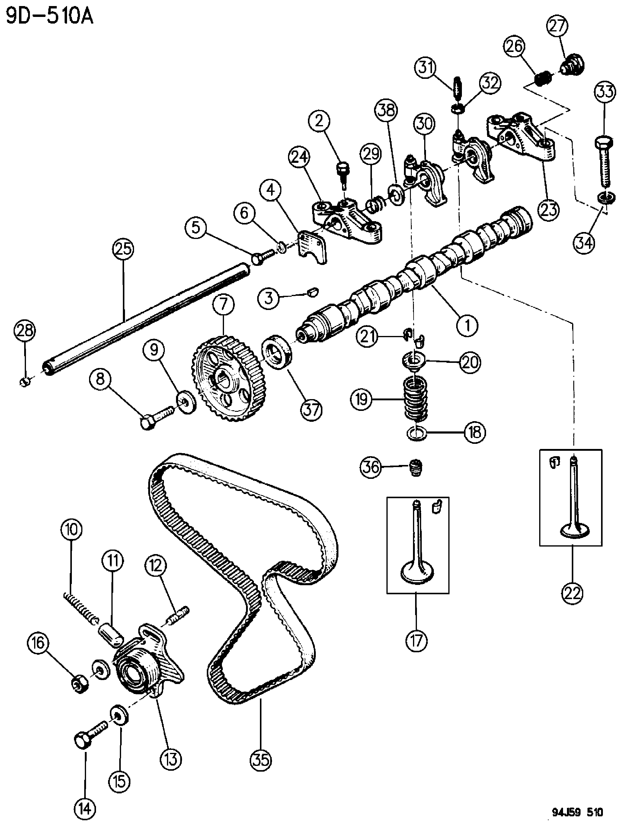 Exploded view: CAMSHAFT AND VALVES 2.1L DIESEL ENGINE