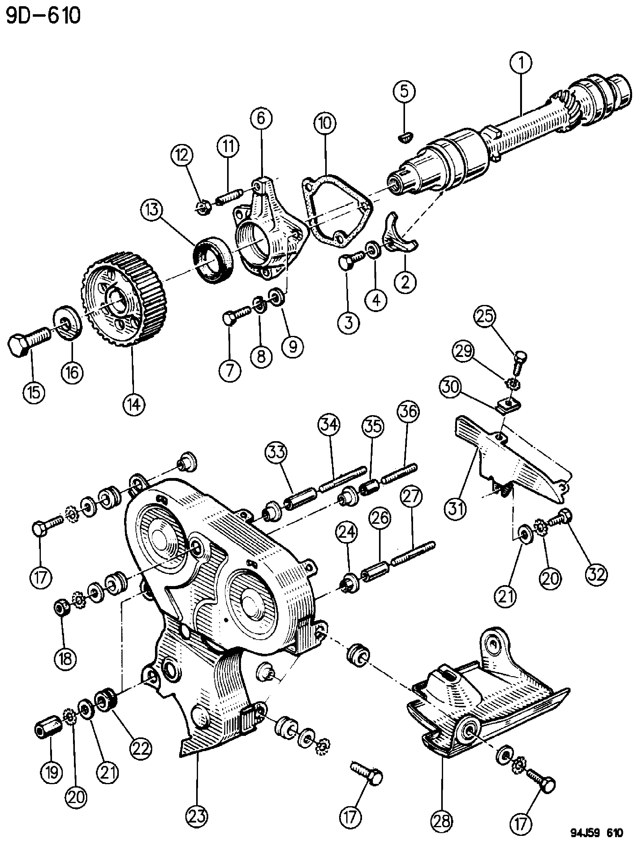 Exploded view: TIMING COVER AND INTERMEDIATE SHAFT 2.1L DIESEL ENGINE