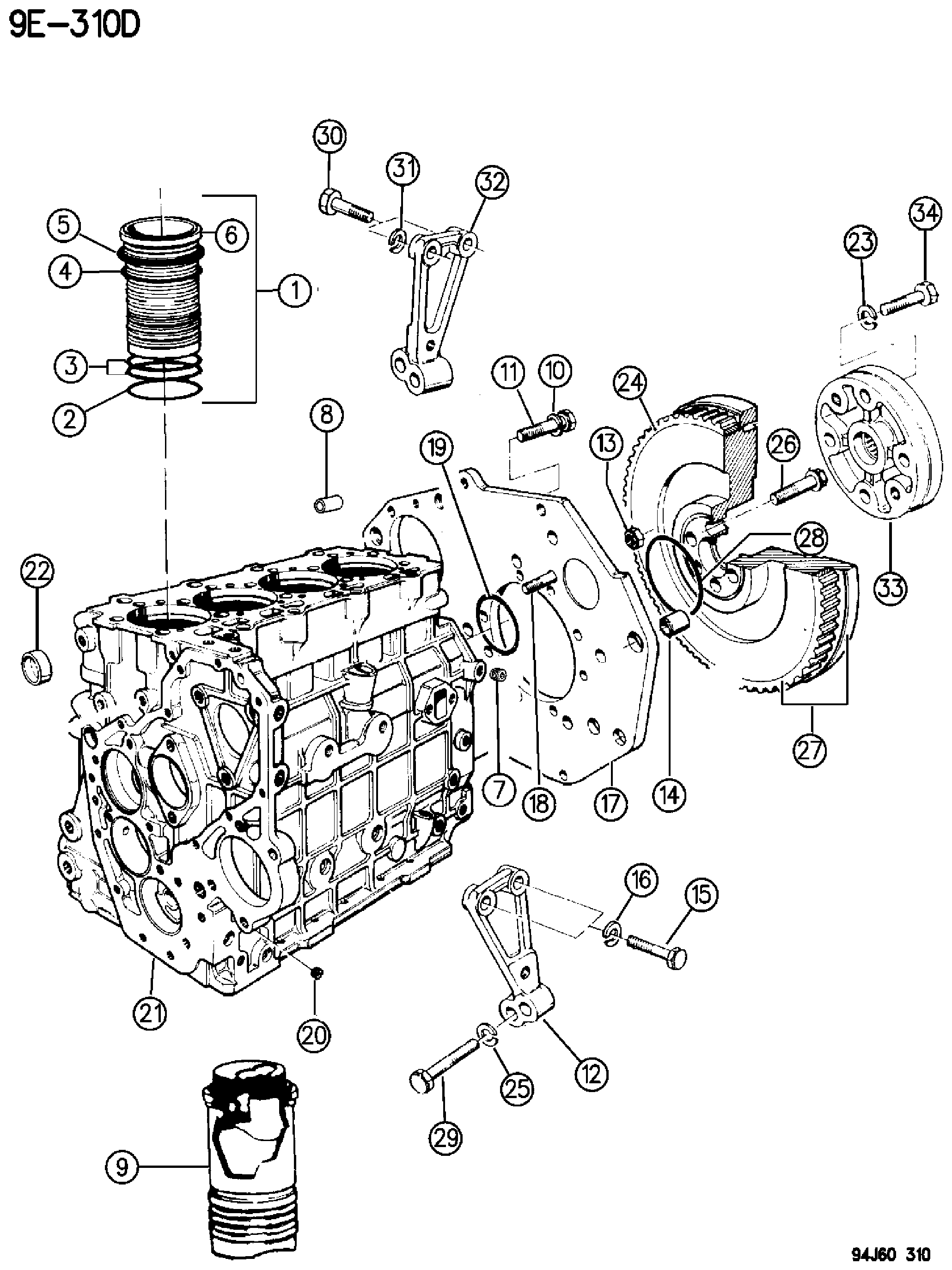 Exploded view: CYLINDER BLOCK AND SUPPORTS 2.5L DIESEL ENGINE